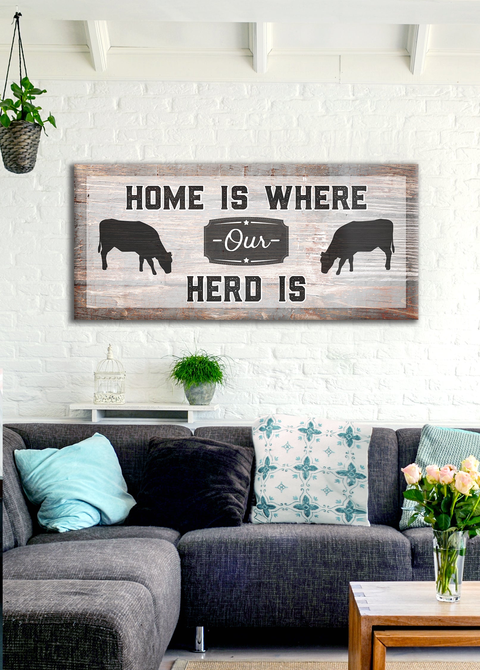 Hot! Farm Wall Art: Home Is Where Our Herd Is (Ready-to-Hang Wood Frame)