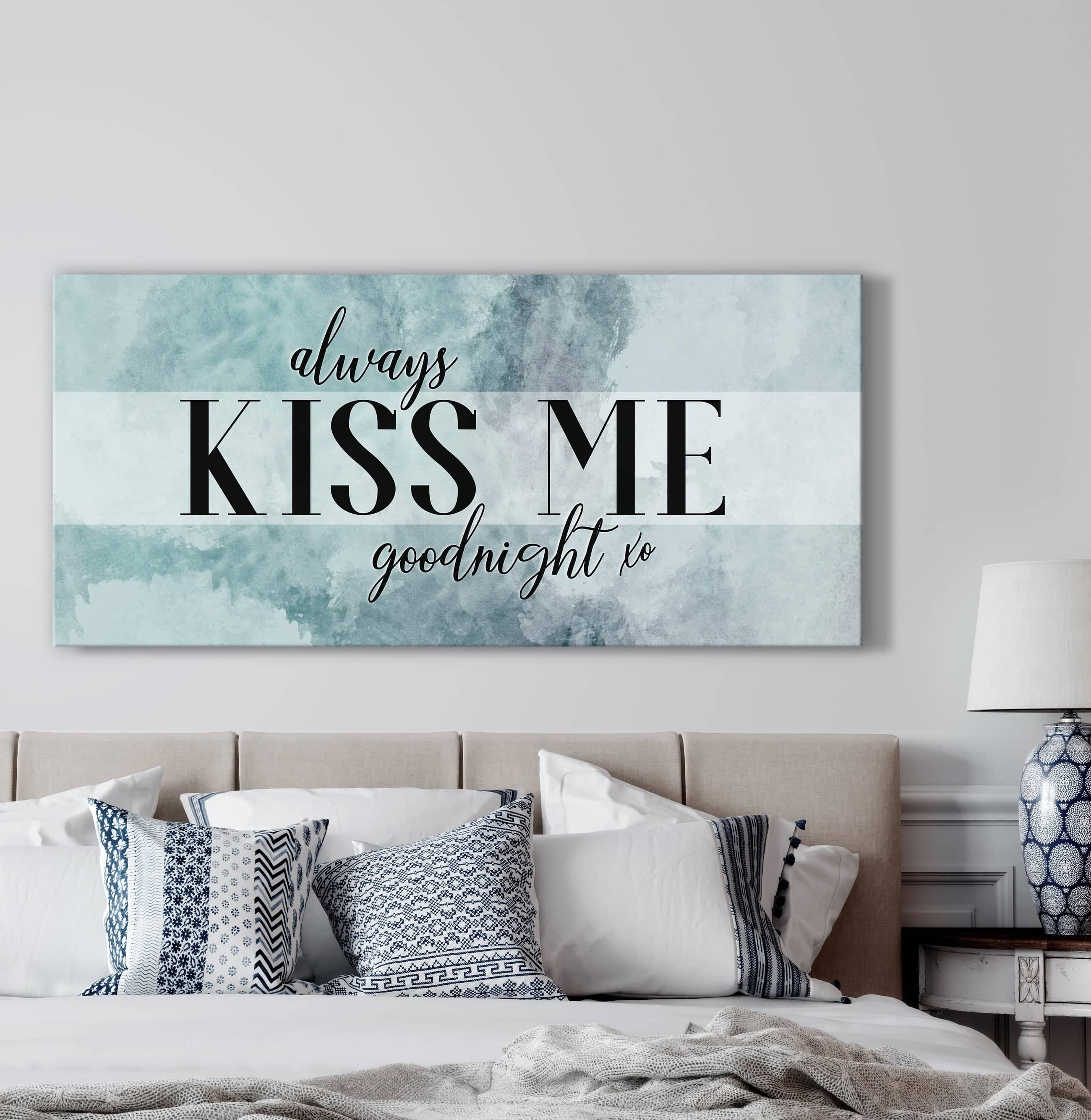 Hot Deal! Bedroom Wall Art - 'Always Kiss Me Goodnight V6' Wood Frame, Ready To Hang