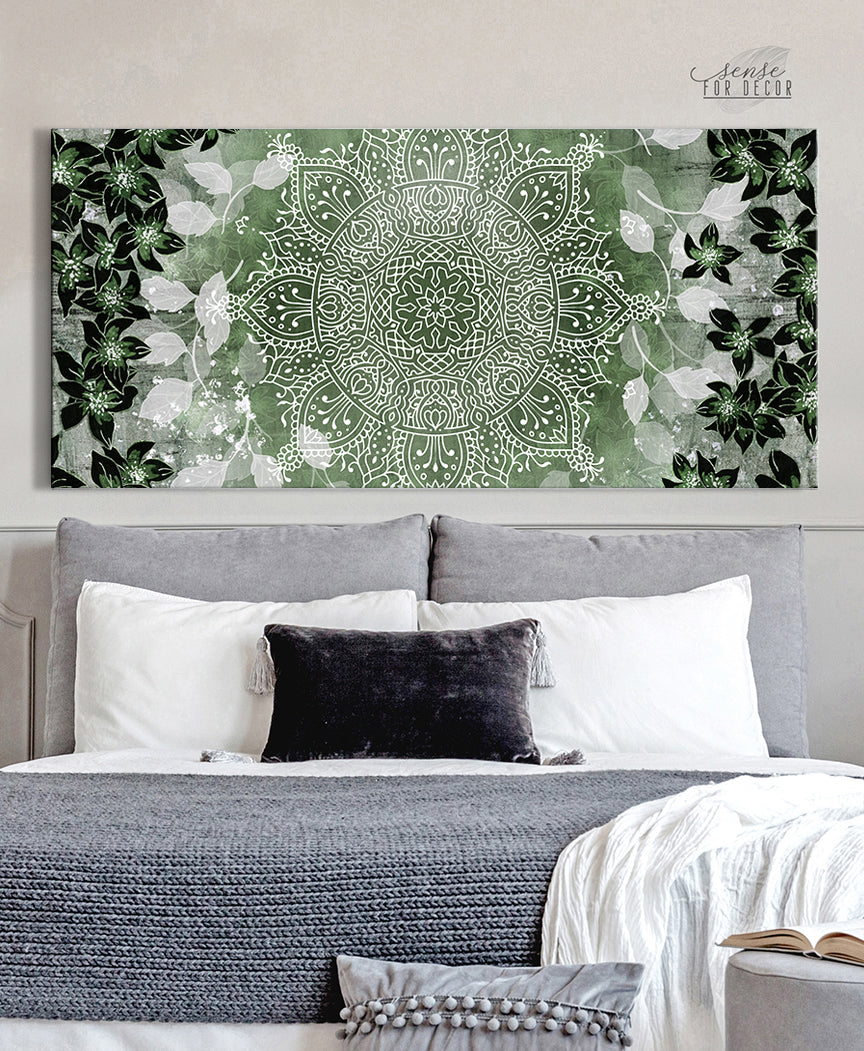 Ready-to-Hang Boho Floral Mandala Flower Wall Art with Wood Frame