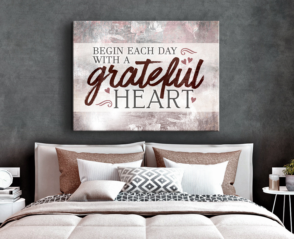 Christian Wall Art: Begin Each Day with Gratitude (Wood Frame, Ready to Hang) - Buy 2, Save 20%
