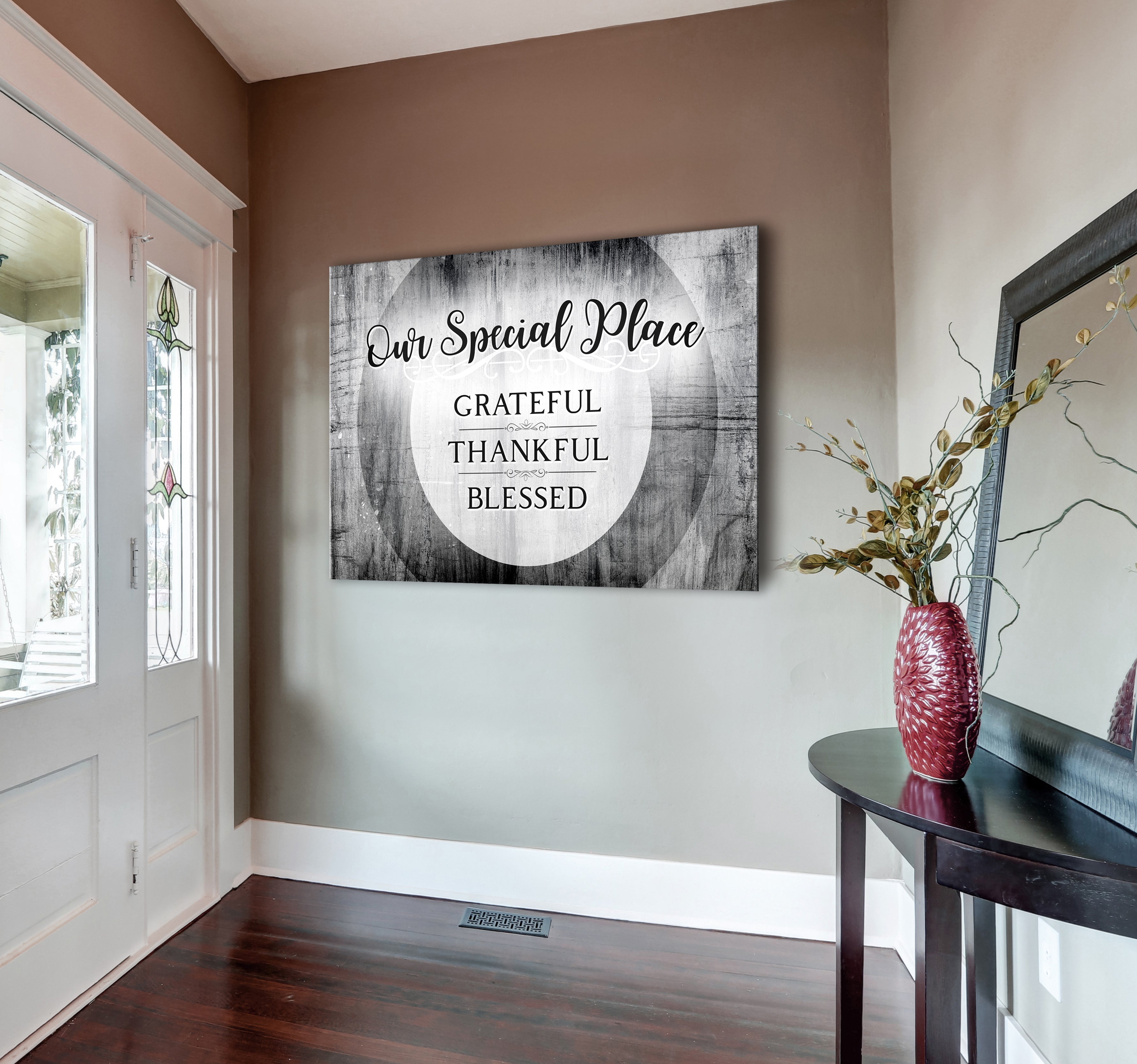 Christian Wood-Frame Wall Art: 'Our Special Place - Grateful, Thankful, Blessed' Ready to Hang