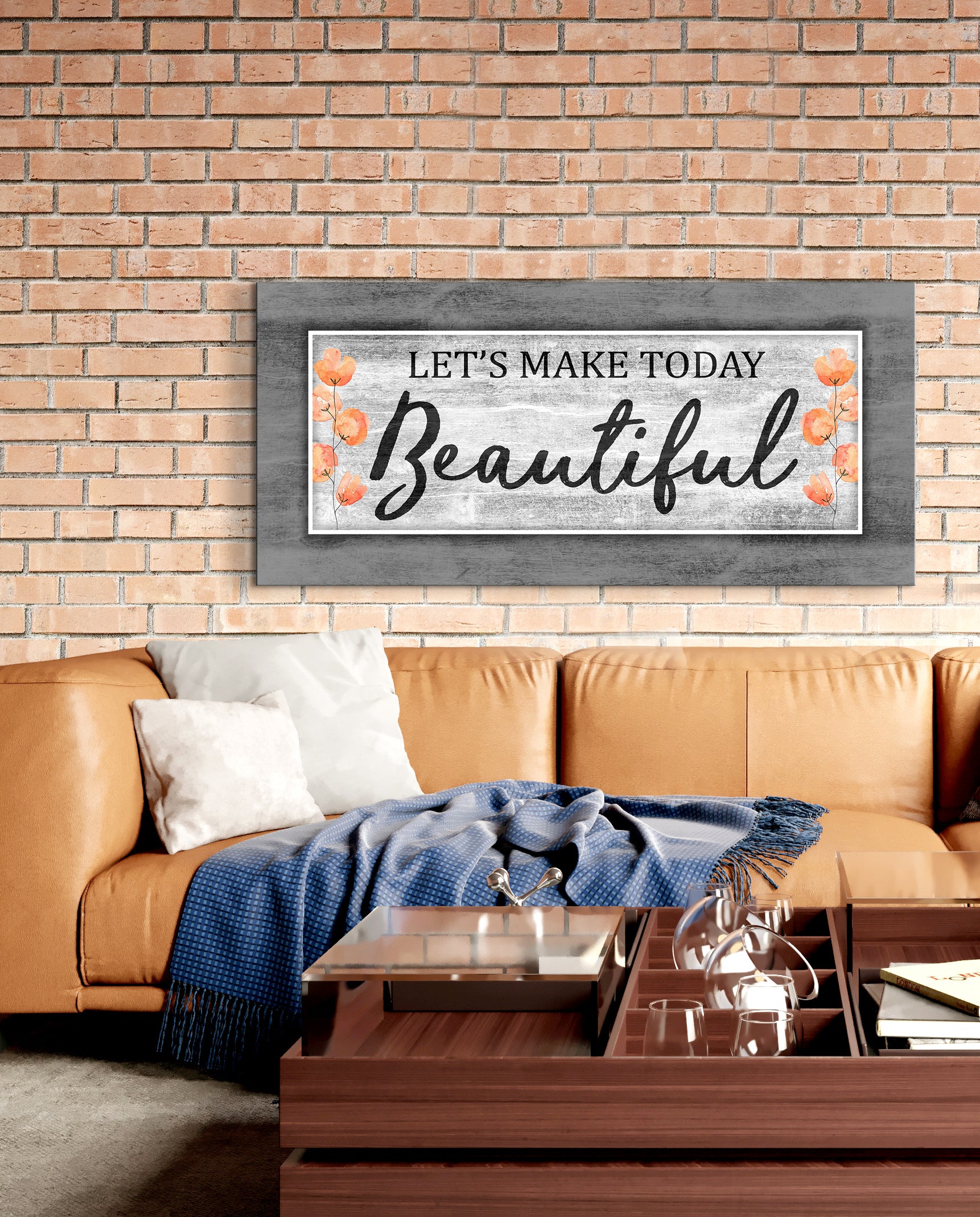 High - Quality Christian Wall Art: 'Let's Make Today Beautiful' with Wood Frame, Ready to Hang
