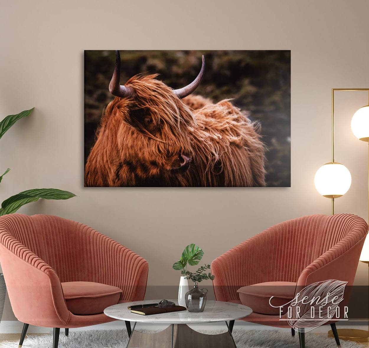 High - Quality Wood - Framed Highland Cattle Animal Wall Art V7 (Ready To Hang)