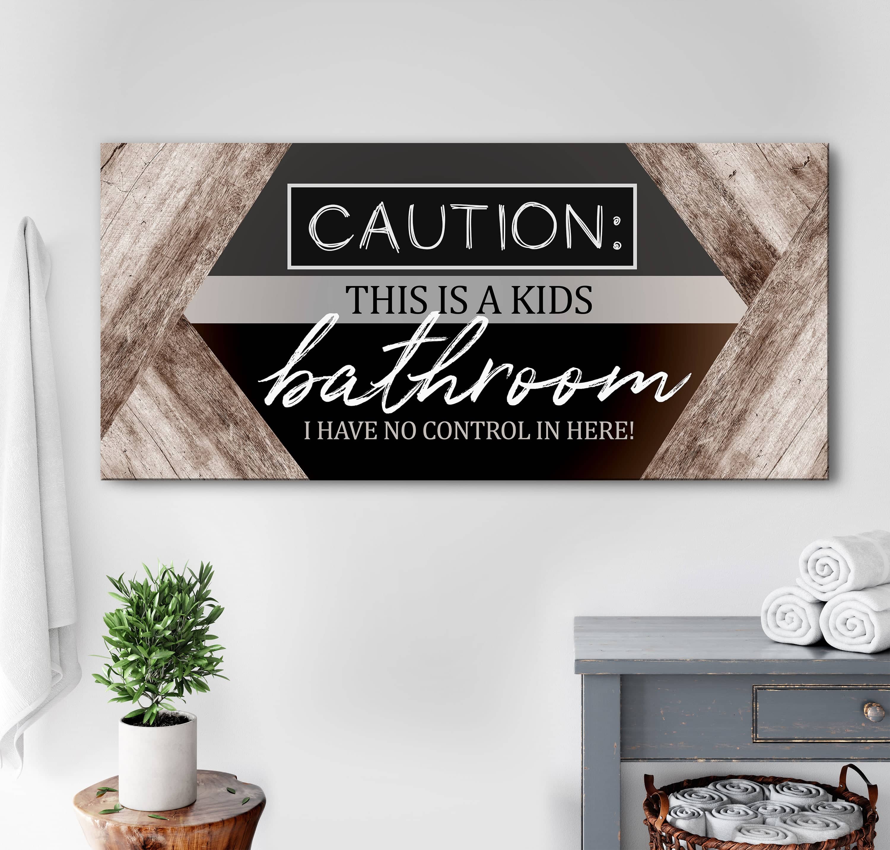 Caution: Kids Bathroom Wall Art - Wood Frame, Ready to Hang! Buy 2, Save 20%