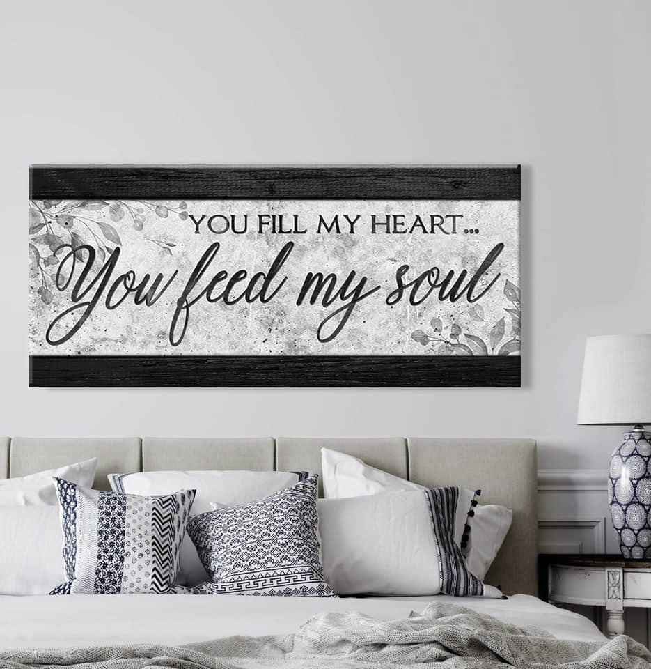 Hot! Couples Wall Art - 'You Fill My Heart V4' with Wood Frame, Ready to Hang