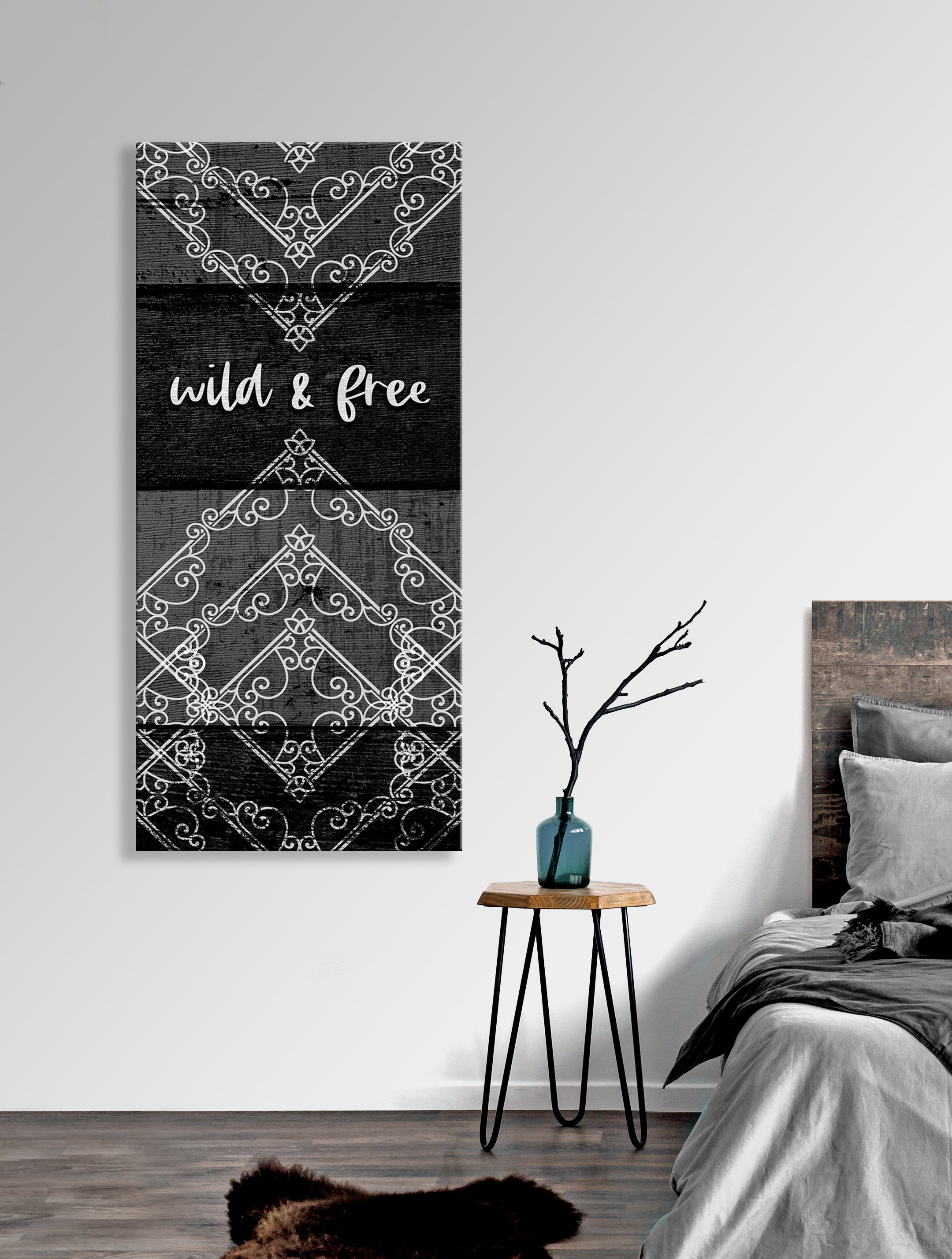 Ready-to-Hang Boho Wall Art: Wild and Free V5 with Wood Frame
