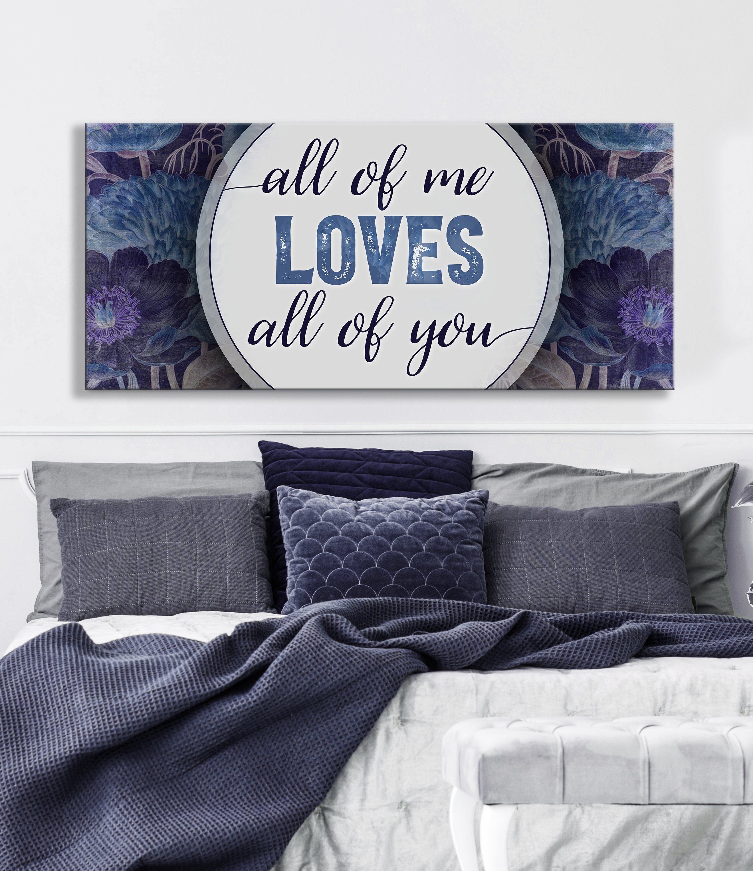 High - Quality Wood - Framed Couples Wall Art: 'All Of Me Loves All Of You' V6, Ready To Hang