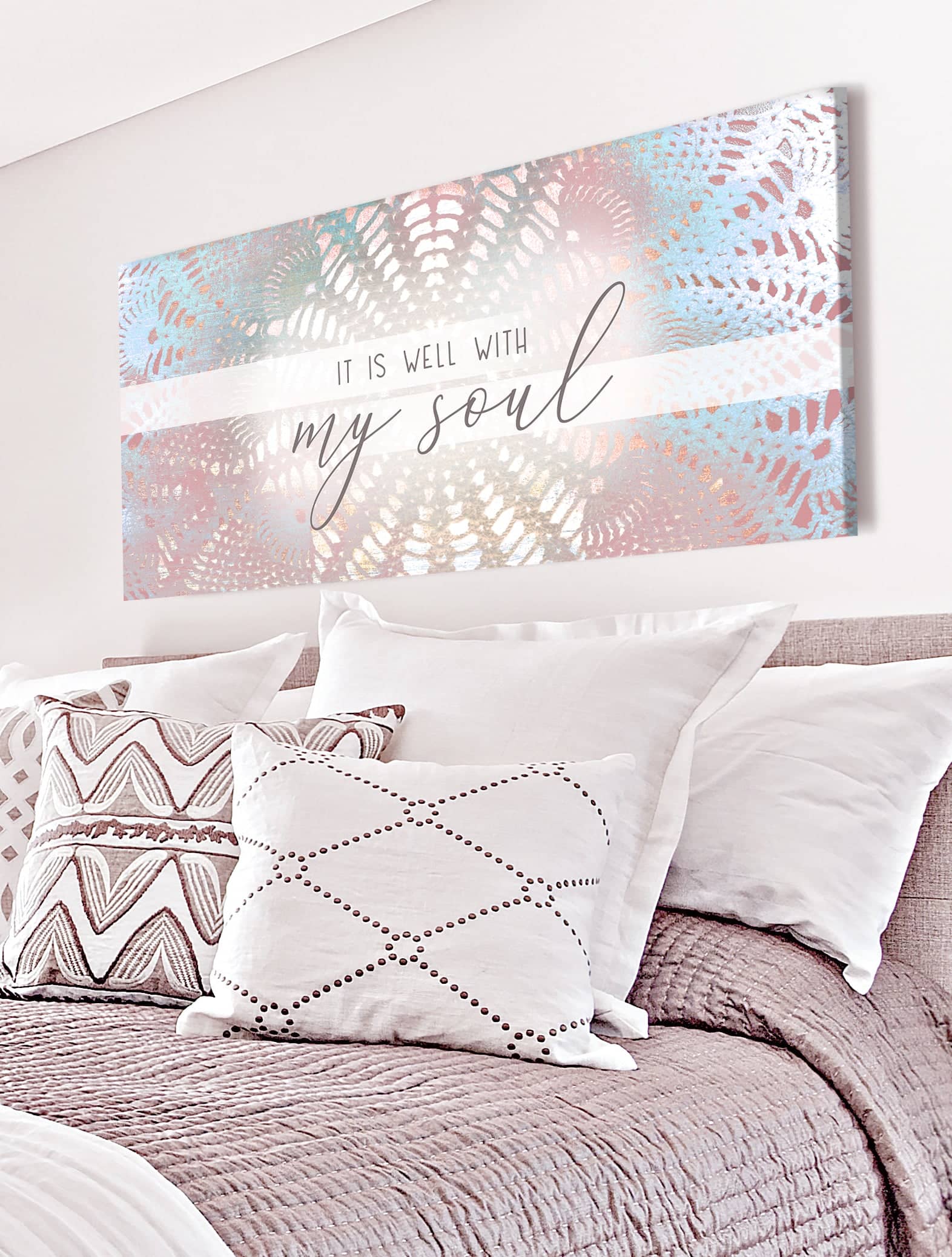 High - Quality 'It Is Well With My Soul V2' Bedroom Wall Art with Wood Frame, Ready to Hang