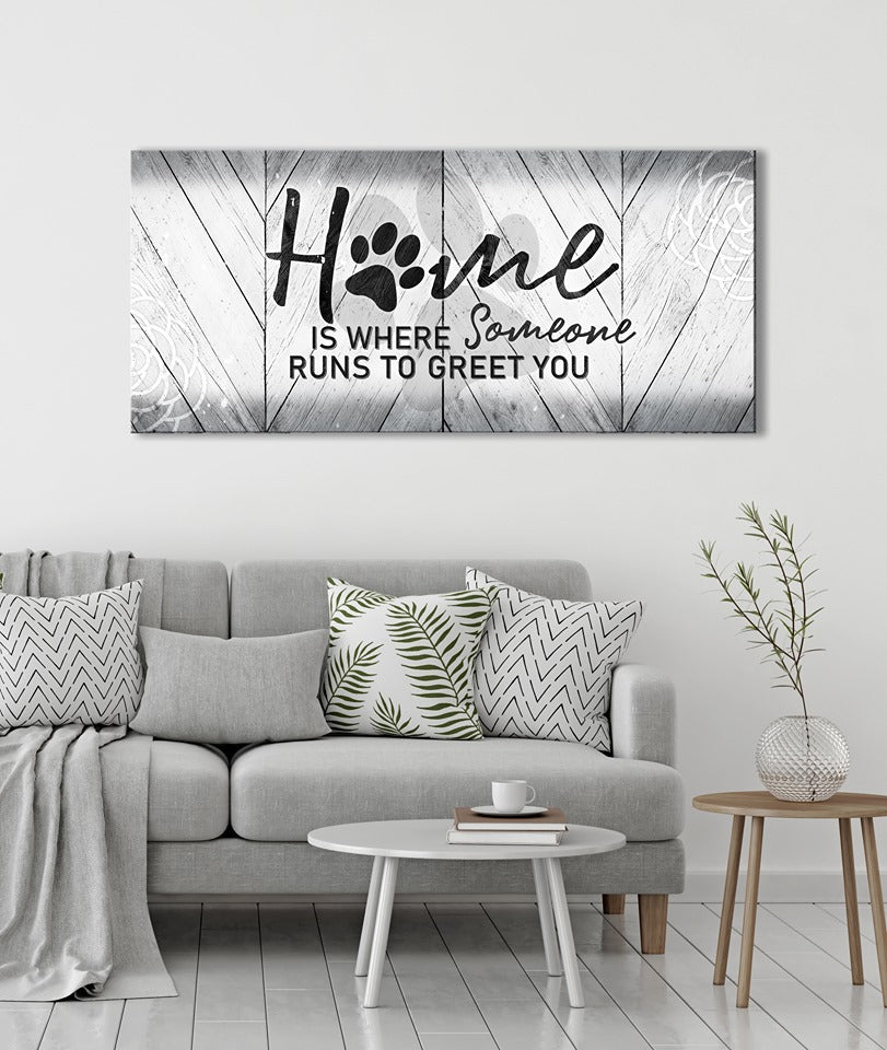 Hot Deal! Pet Wall Art - Home Where Someone Runs To Greet You V2 with Wood Frame, Ready To Hang