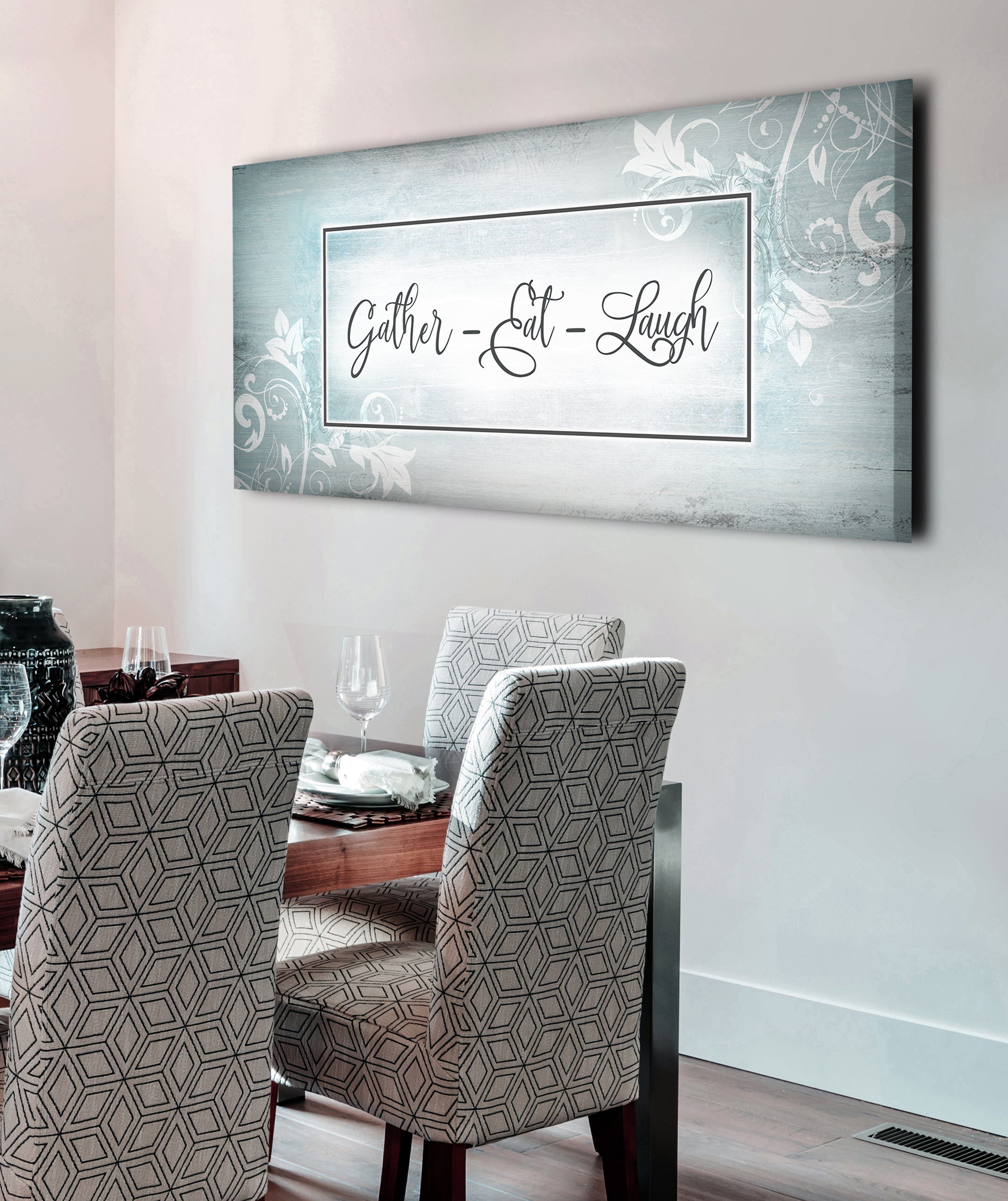 Kitchen Wall Art: Gather, Eat, Laugh - Wood Frame, Ready to Hang! Buy 2, Save 20%