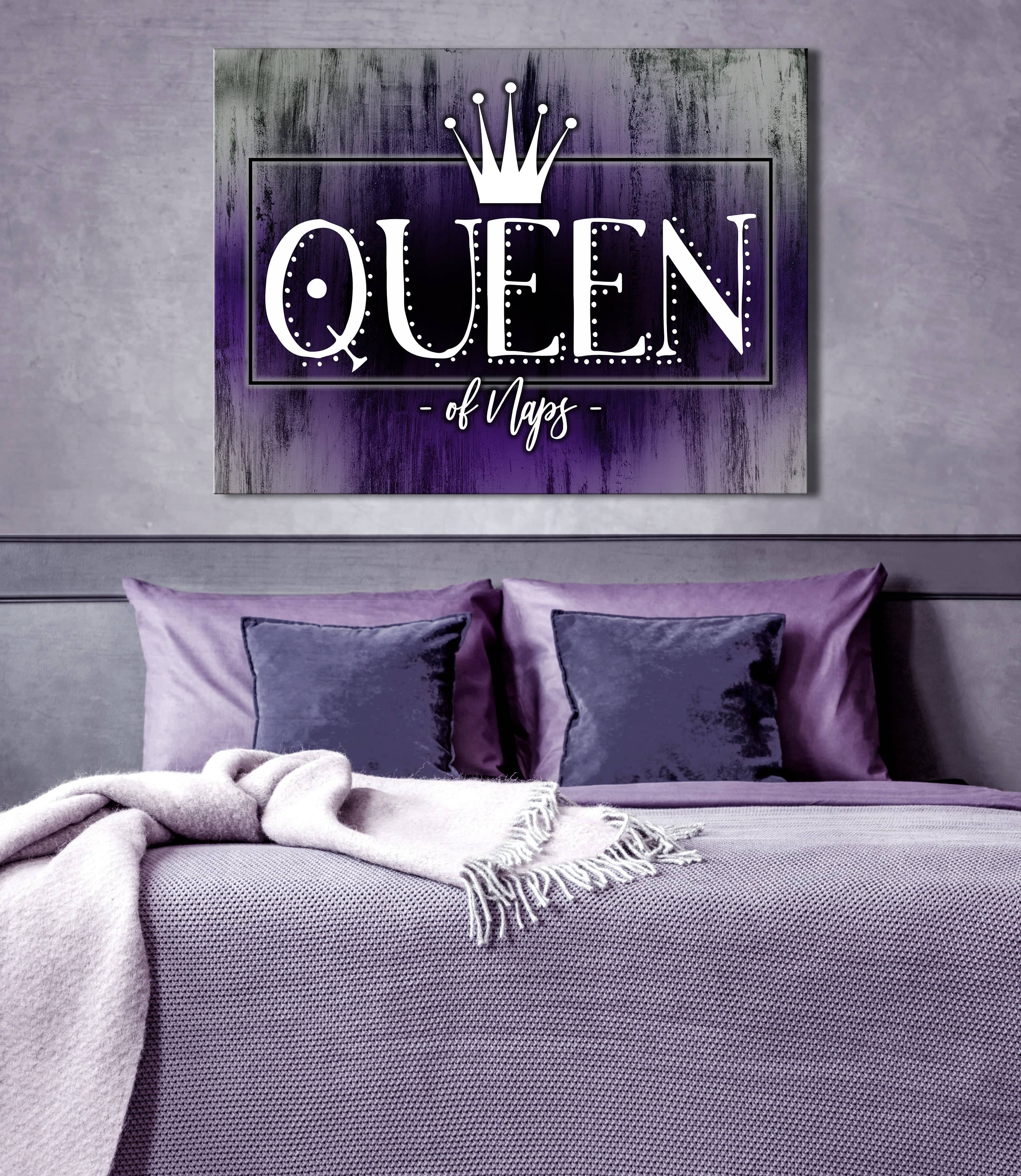 Hot Deal! Queen Of Naps Bedroom Wall Art with Wood Frame, Ready to Hang