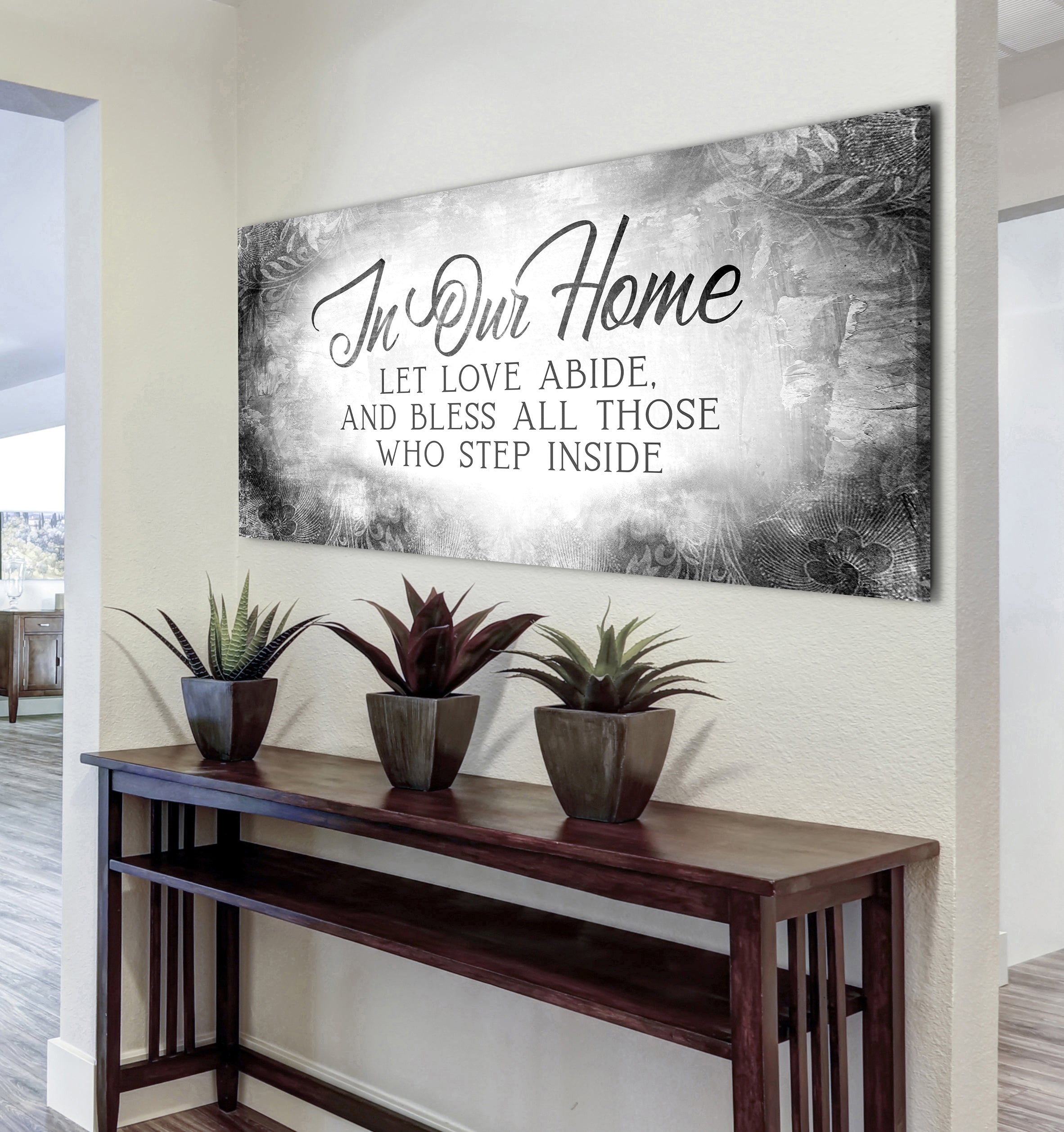 Exclusive Offer! Home Wall Art - 'In Our Home Let Love Abide V2' with Wood Frame, Ready to Hang