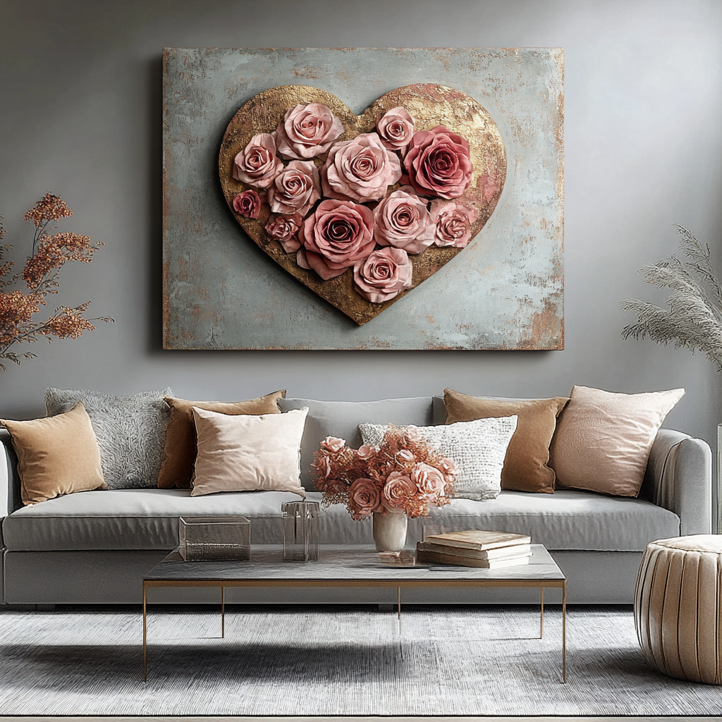 Hot Deal: Golden Heart Bouquet V5 Home Wall Art