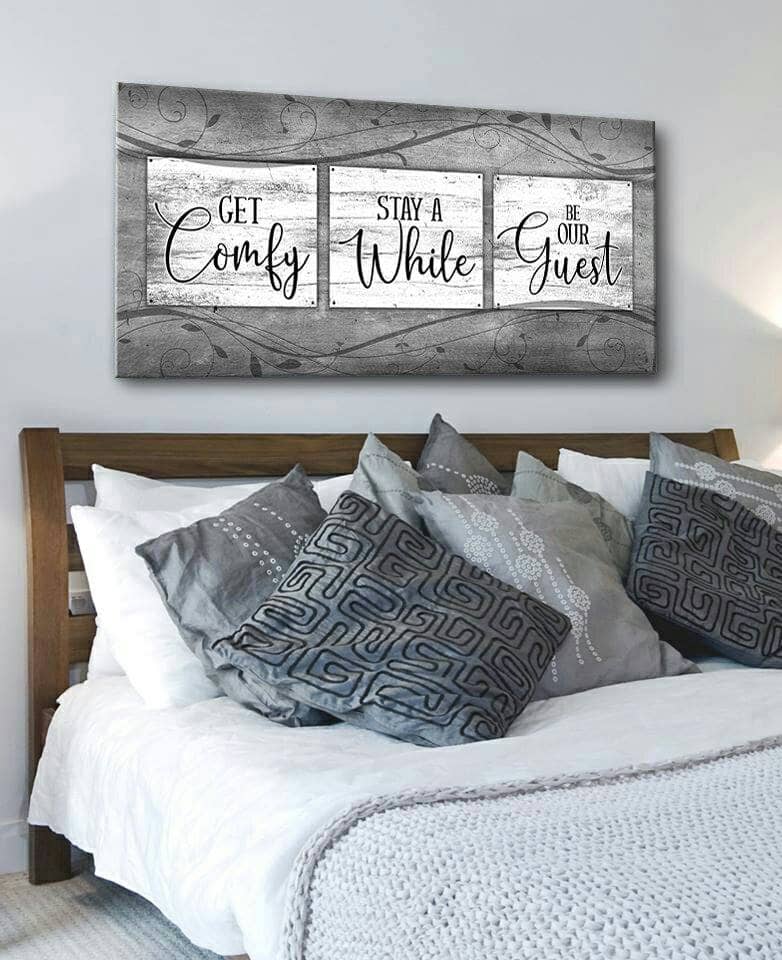 Cozy Bedroom Wall Art: 'Get Comfy Stay A While' with Wood Frame, Ready to Hang