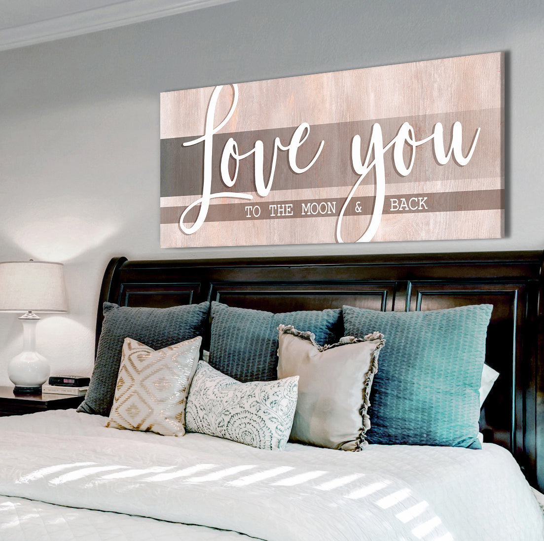 High - Quality Wood - Framed Couples Wall Art: I Love You To The Moon And Back V4 (Ready To Hang)