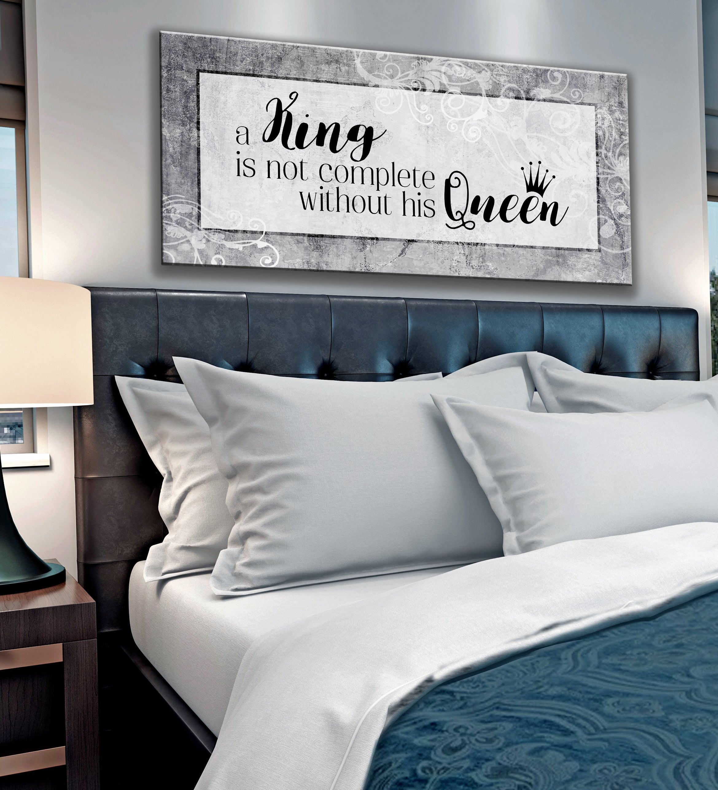 Hot Sale! Couples Wall Art - A King Isn't Complete Without His Queen, Wood Frame for Easy Hanging