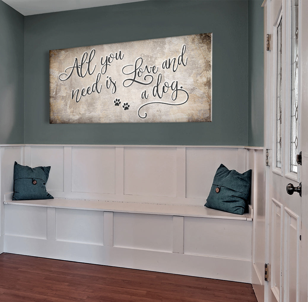 Hot! Pet Wall Art - All You Need Is Love And A Dog V4 (Wood Frame, Ready To Hang)