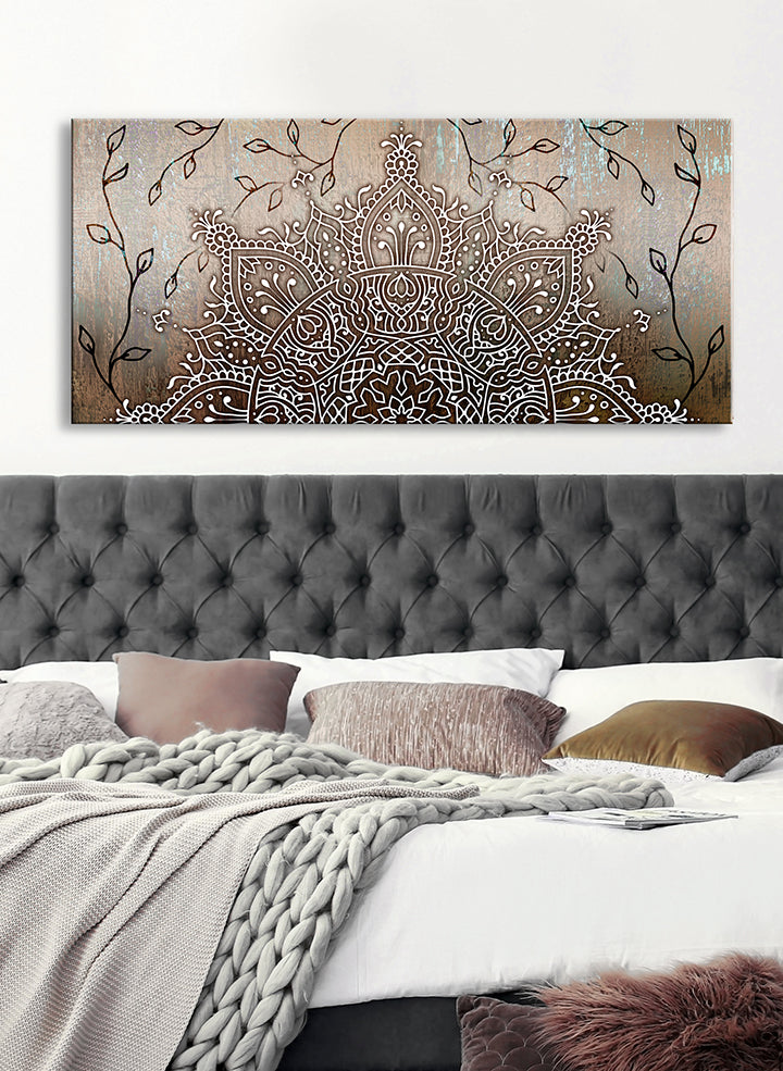 Hot Deal! Boho Mandala Wall Art V9 with Wood Frame, Ready to Hang