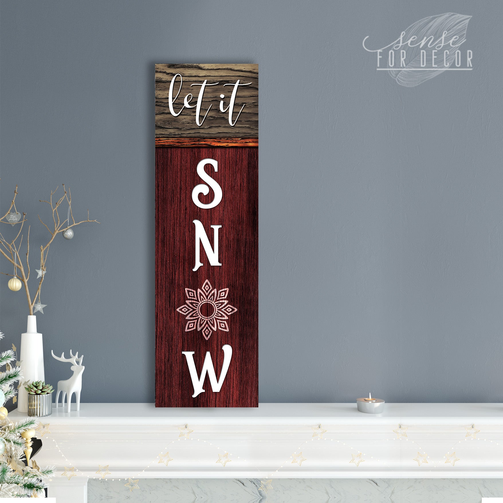 Festive Holiday Wall Art: Let It Snow V4 with Wood Frame, Ready to Hang