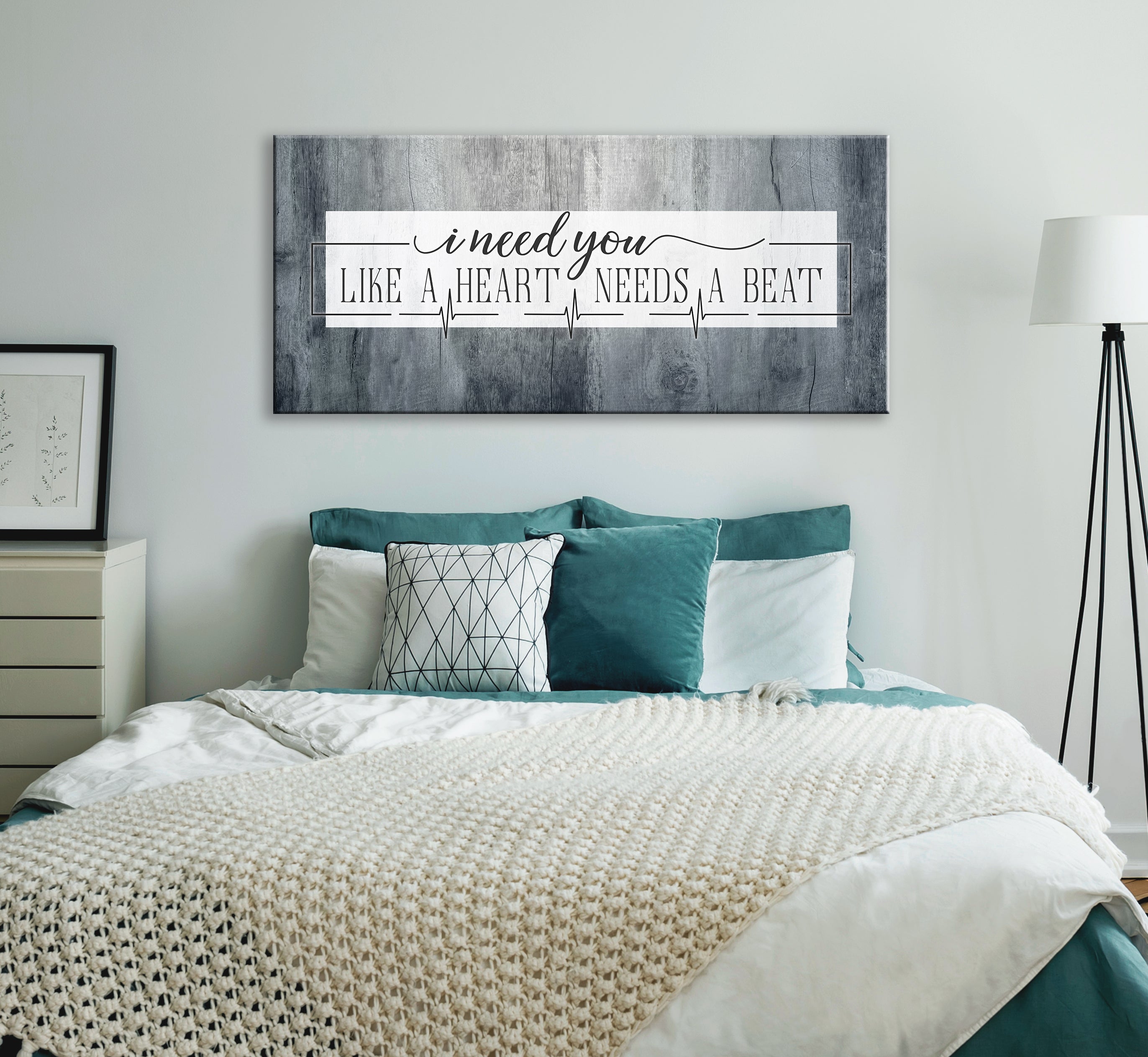 Hot Deal! Couples Wall Art - 'I Need You Like A Heart Needs A Beat' with Wood Frame, Ready To Hang