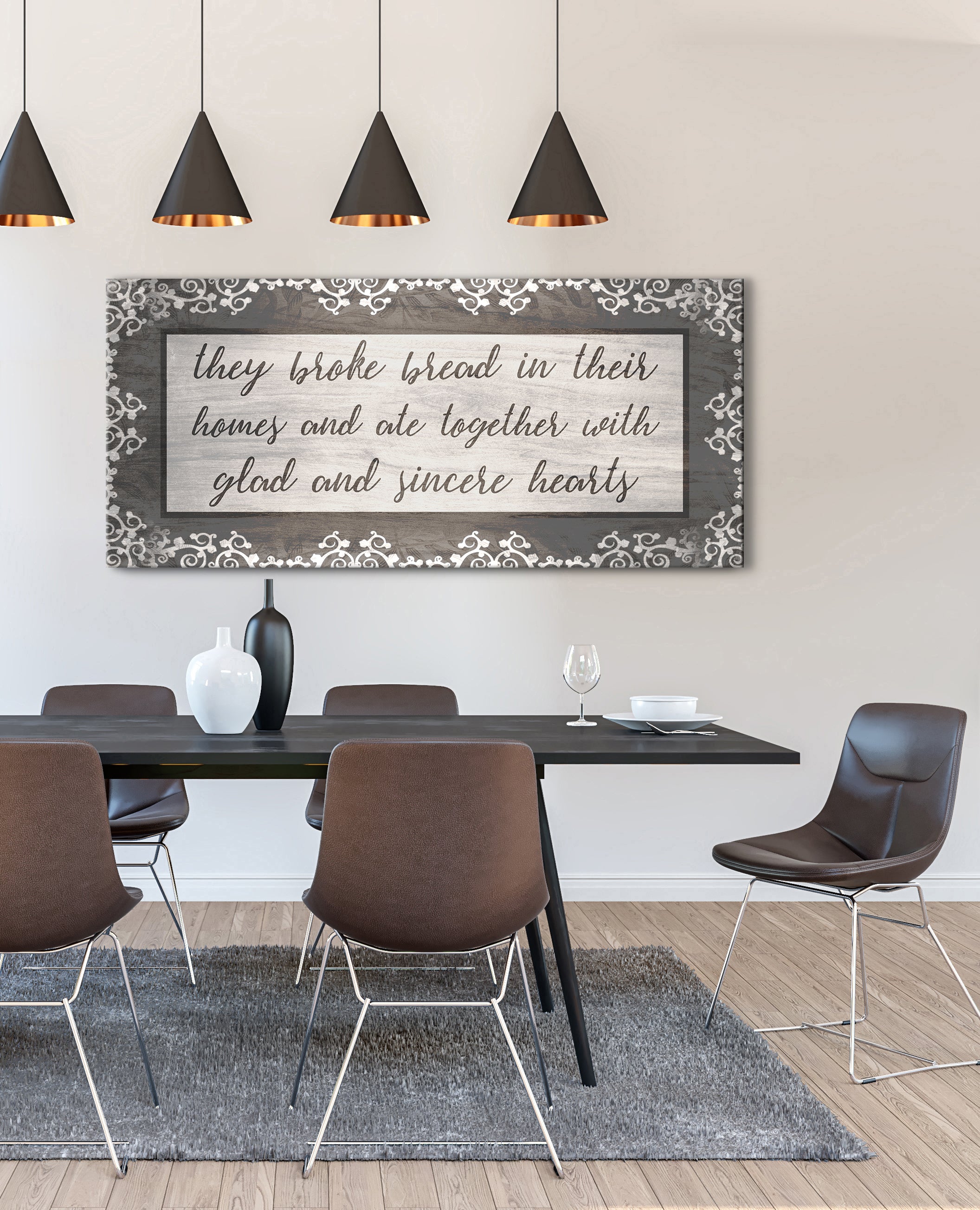Hot Sale! Christian Wall Art - 'They Broke Bread In Their Homes V2' with Wood Frame, Ready to Hang
