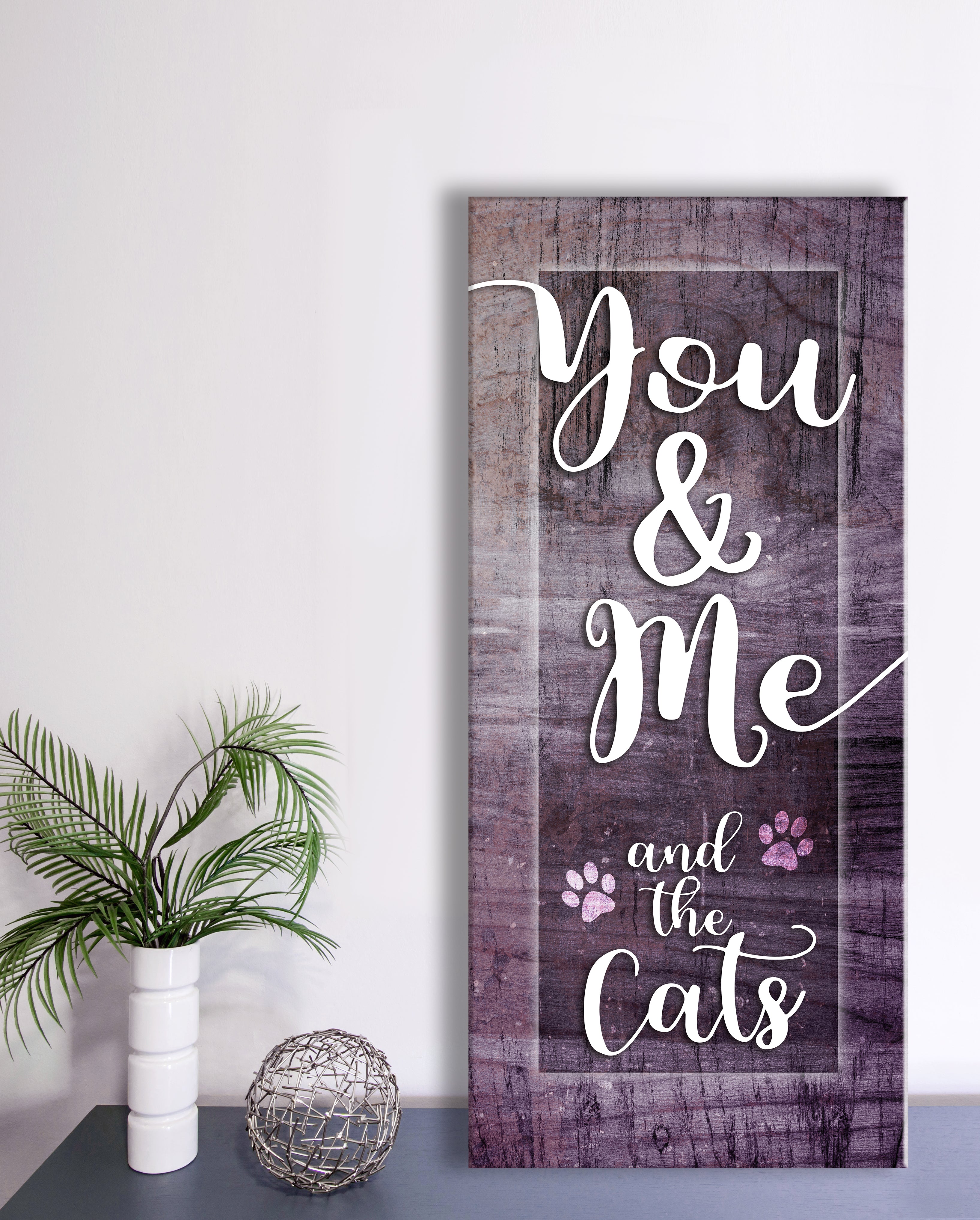 High - Quality Wood - Framed 'You Me And The Cats V7' Pet Wall Art Ready To Hang
