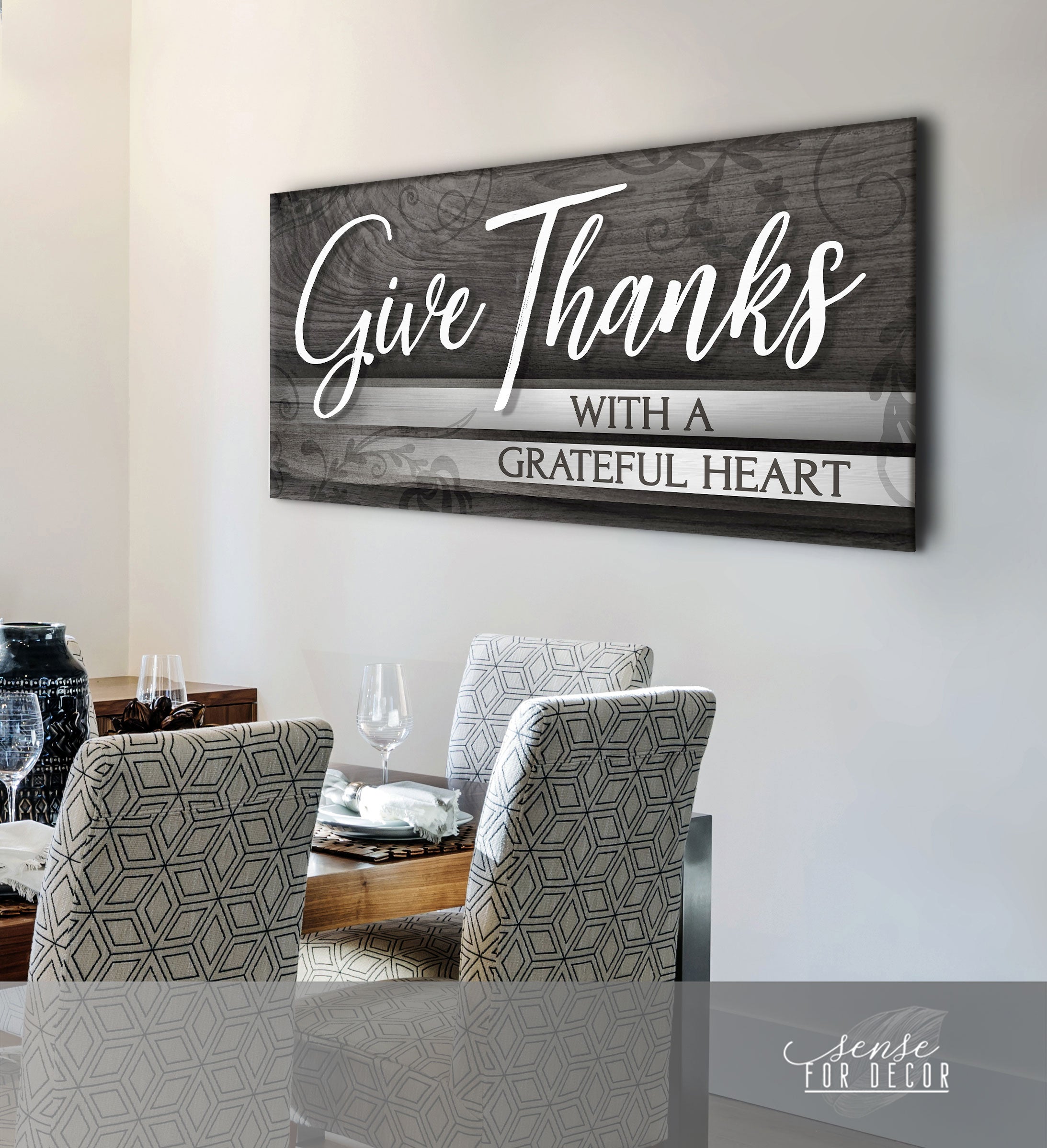 Ready-to-Hang Wood Frame Christian Wall Art: Give Thanks with a Grateful Heart V3