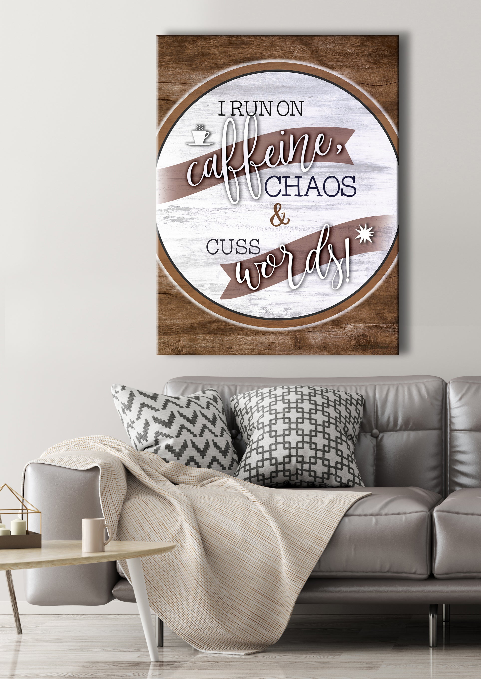 Caffeine, Chaos & Cuss Words Kitchen Wall Art - Wood Frame, Ready To Hang! Buy 2, Save 20%