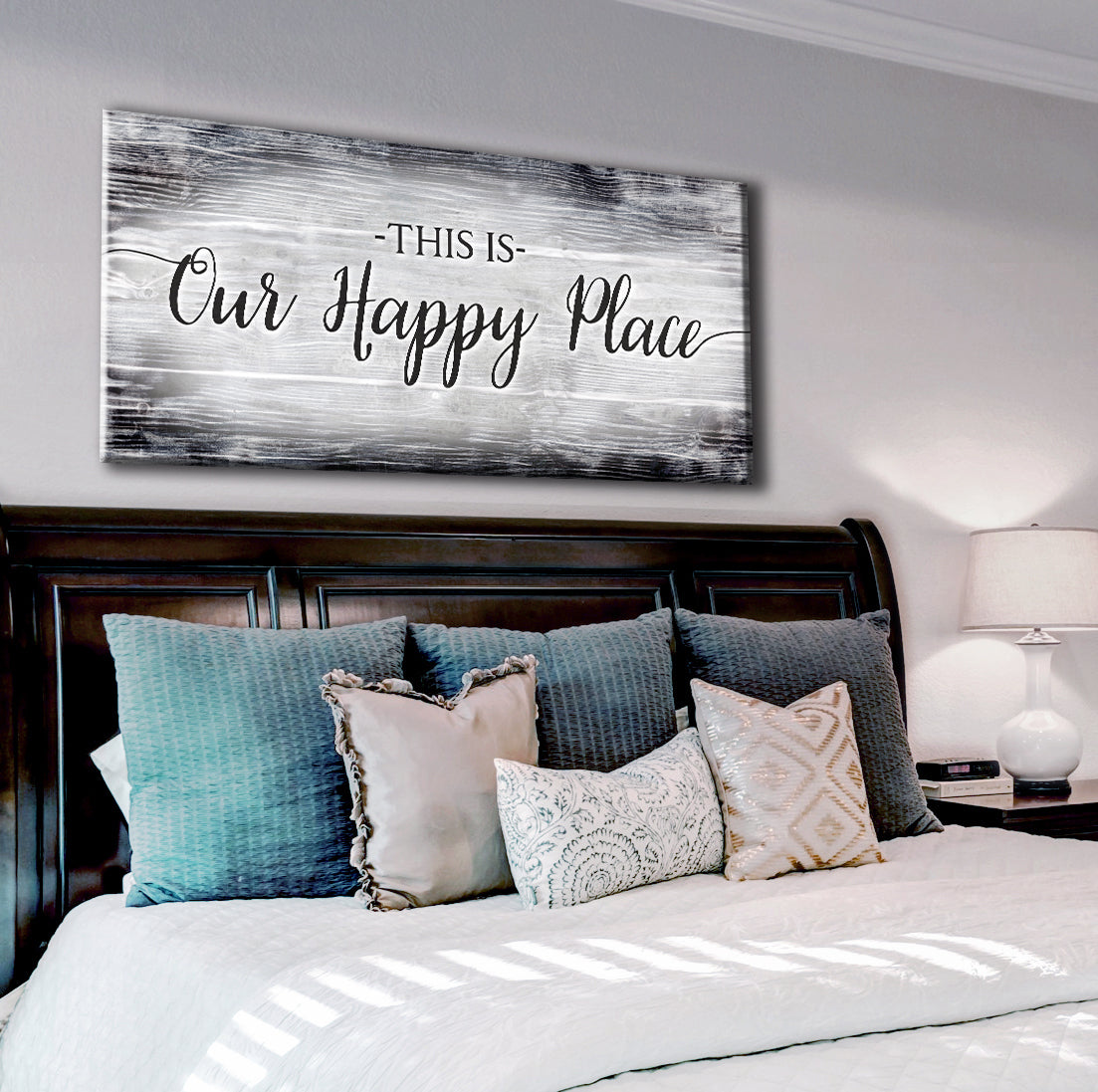 Exclusive Couples Wall Art: 'This Is Our Happy Place' V4 with Wood Frame - Ready to Hang! Buy 2 Save 20%