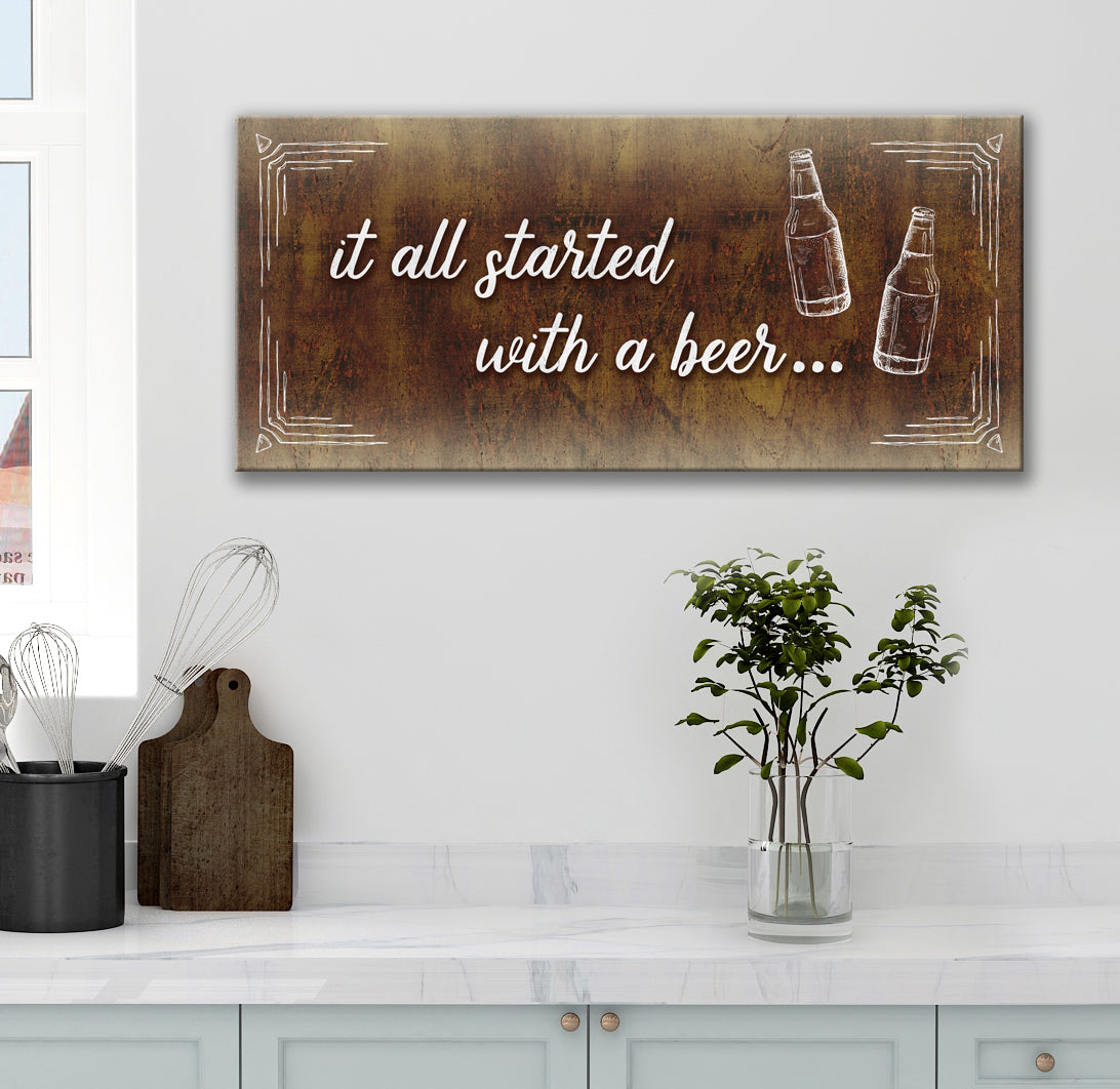 Hot Deal! Ready-to-Hang Wood Frame Home Wall Art - It All Started With A Beer
