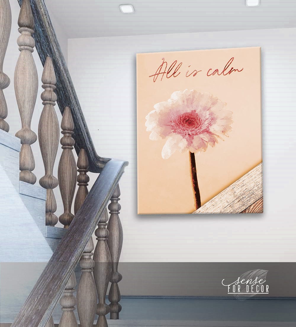 High - Quality Wood - Framed Yoga Wall Art: All is Calm, Ready To Hang