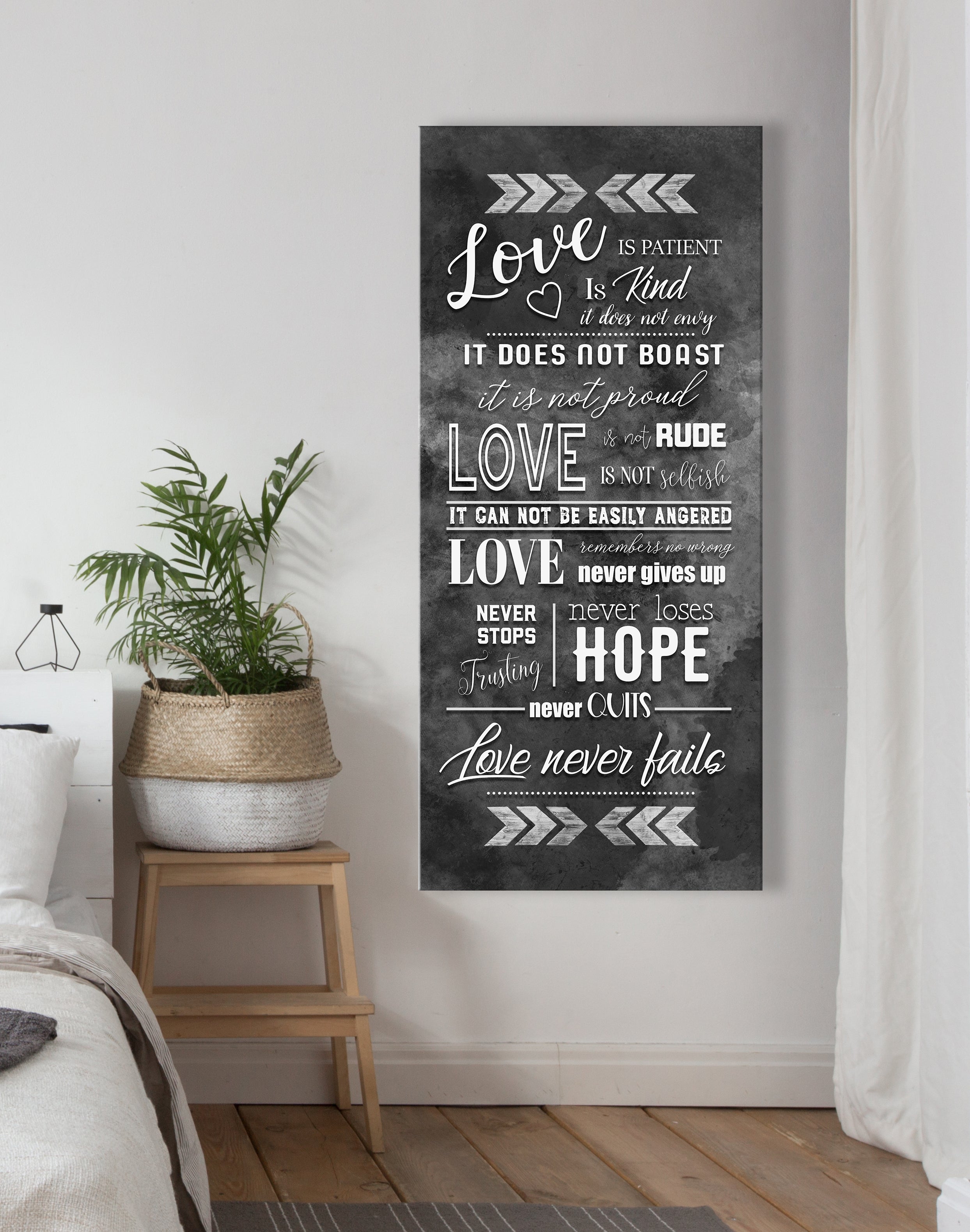 High - Quality Wood - Framed Couples Wall Art: Love Is Patient, Love Is Kind V3 (Ready To Hang)