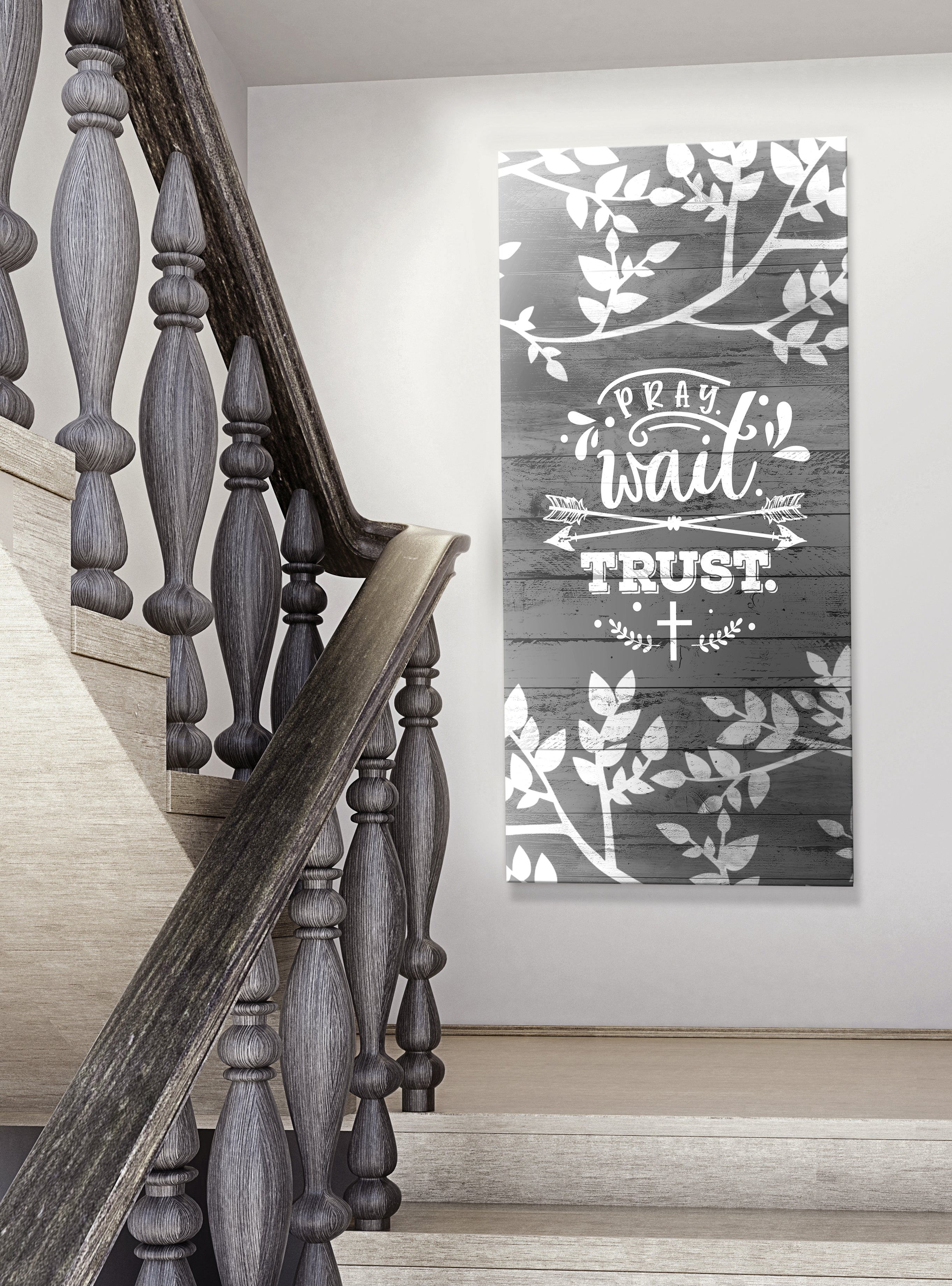 Christian Wall Art: Pray Wait Trust V5 - Wood Frame, Ready To Hang! Buy 2, Save 20%