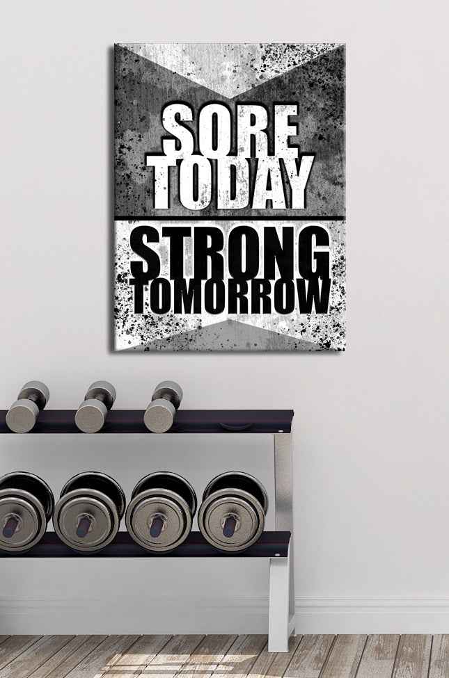 Exclusive Fitness Wall Art - 'Sore Today, Strong Tomorrow' with Wood Frame, Ready to Hang!
