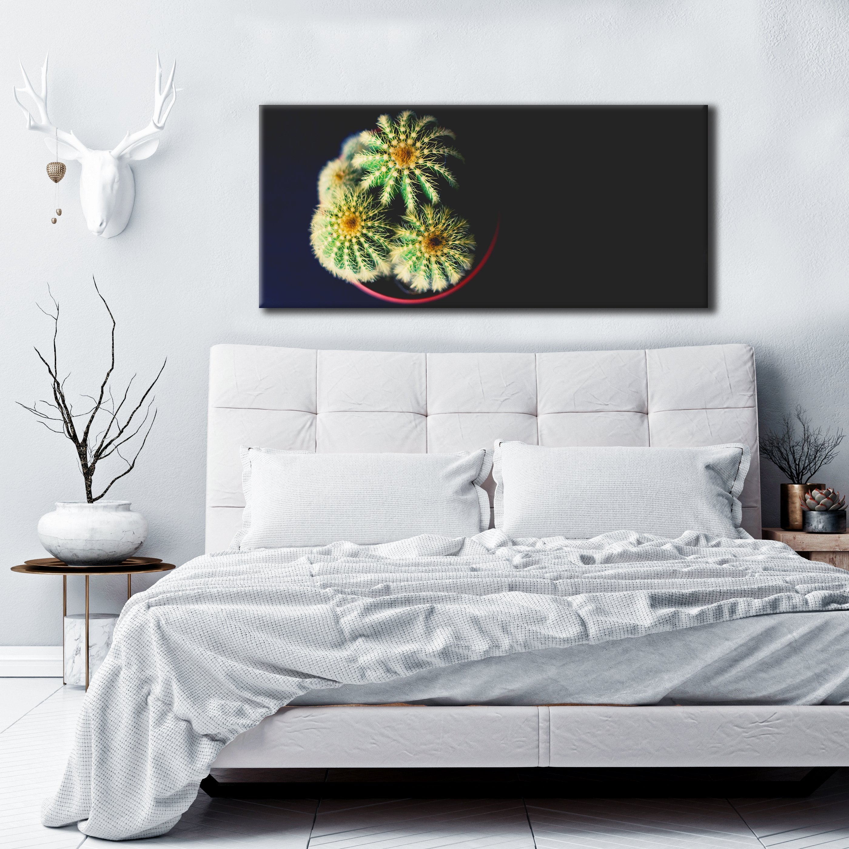 Hot Deal! Ready-to-Hang Wood Framed Cactus in Red Pot Dark Plant Wall Art