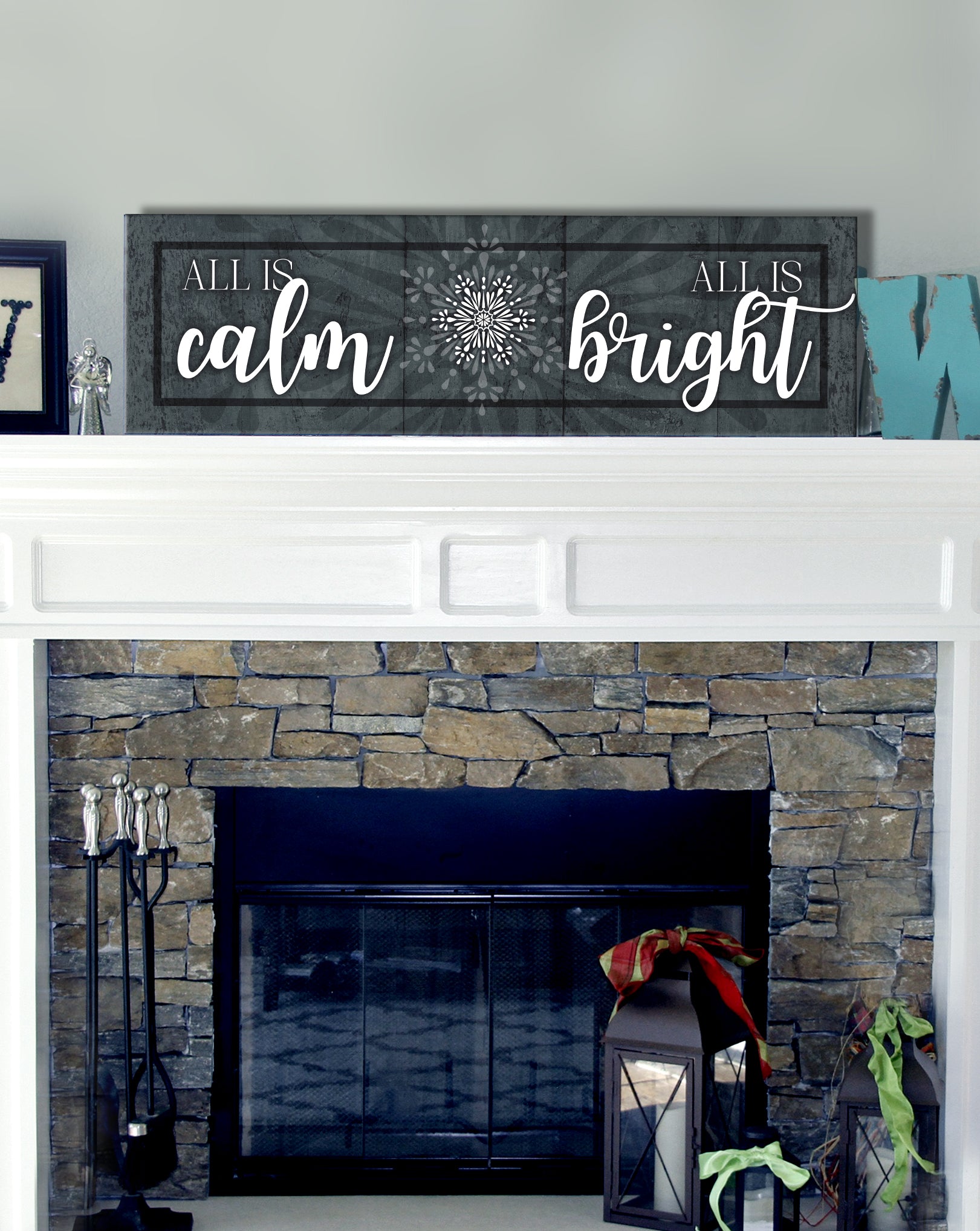 High - Quality Wood - Framed Wall Art: All Is Calm All Is Bright, Ready To Hang for Holidays