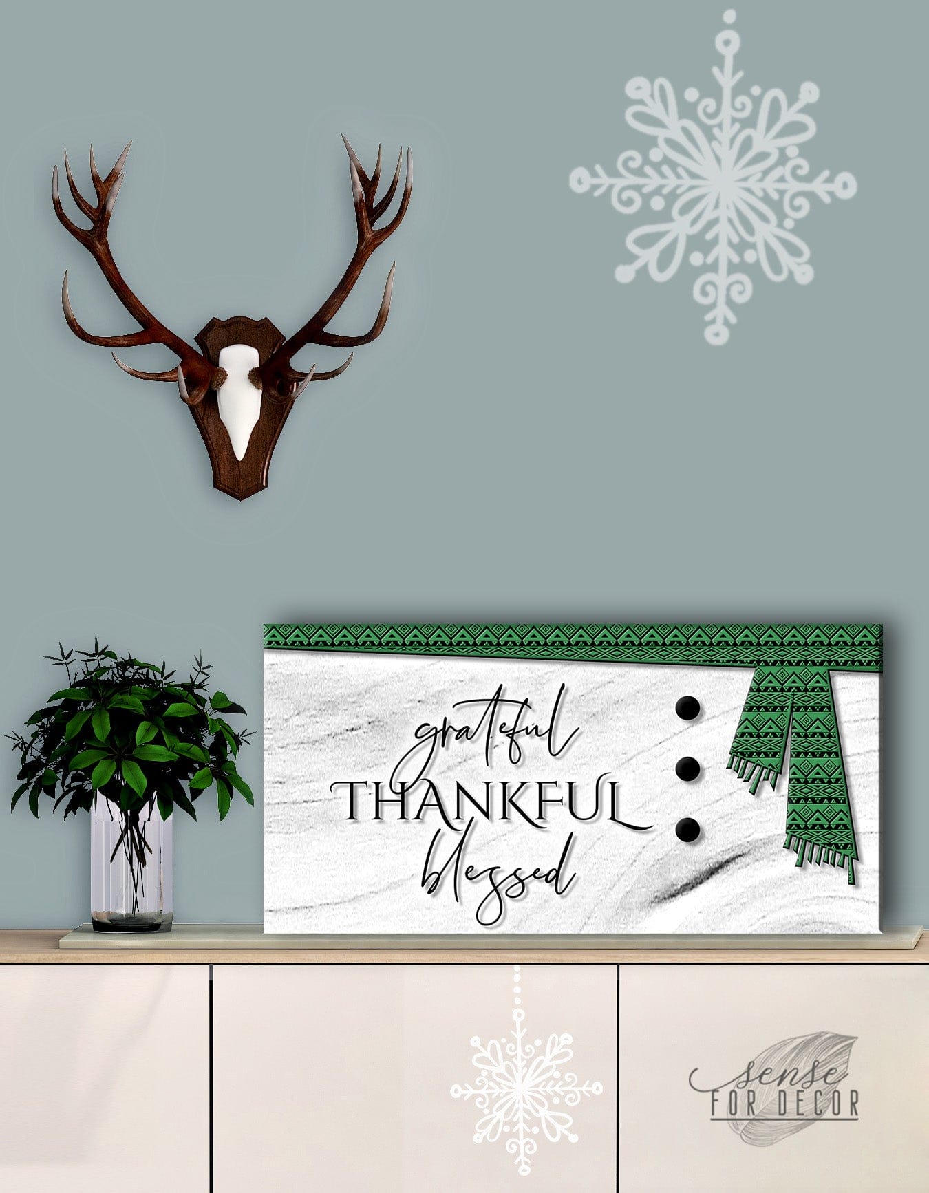 Exclusive Christian Wall Art: Grateful Thankful Blessed V16 - Wood Frame, Ready to Hang