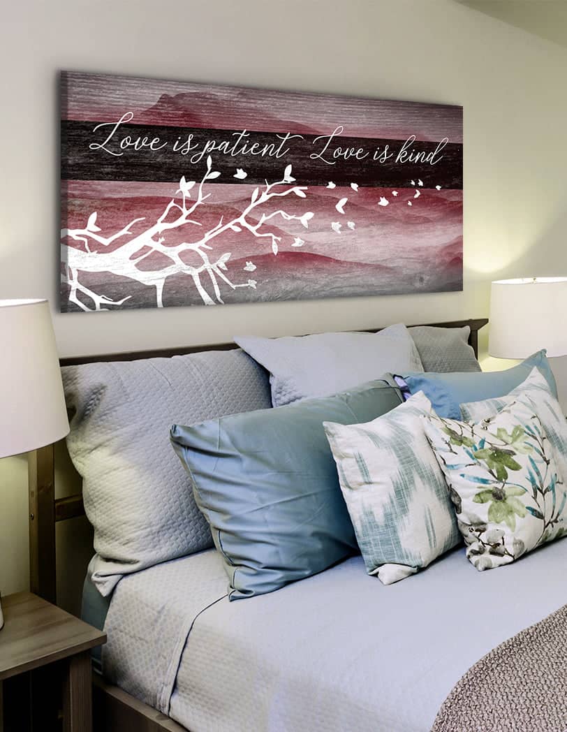 Exclusive Bedroom Wall Art: 'Love is Patient Love is Kind' V4 with Wood Frame, Ready to Hang - Buy 2 Save 20%