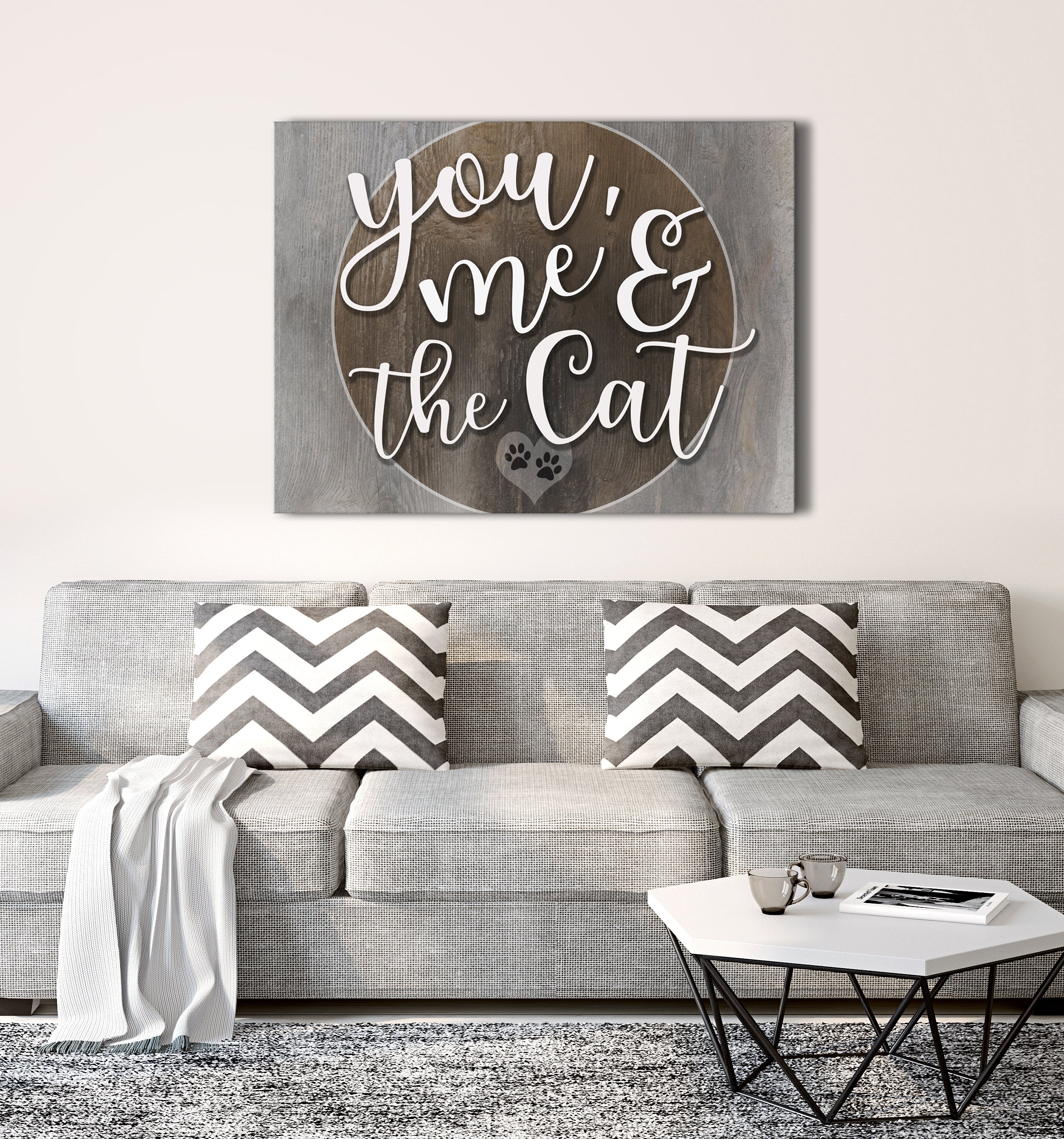 High - Quality Wood - Framed 'You, Me and the Cat' Pet Wall Art Ready to Hang
