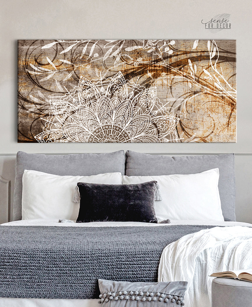 Hot Deal! Boho Mandala Swirls Home Wall Art with Wood Frame, Ready to Hang