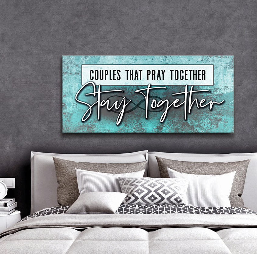 Exclusive Couples Wall Art: 'Couples That Pray Together Stays Together' with Wood Frame, Ready to Hang - Buy 2 Get 20% Off