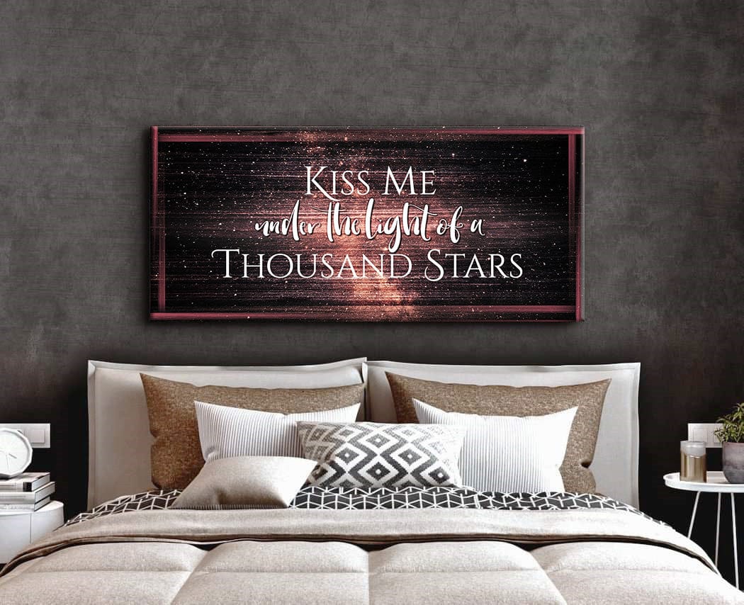 Ready - to - Hang Wood - Framed Couples Wall Art: Kiss Under A Thousand Star Lights V2