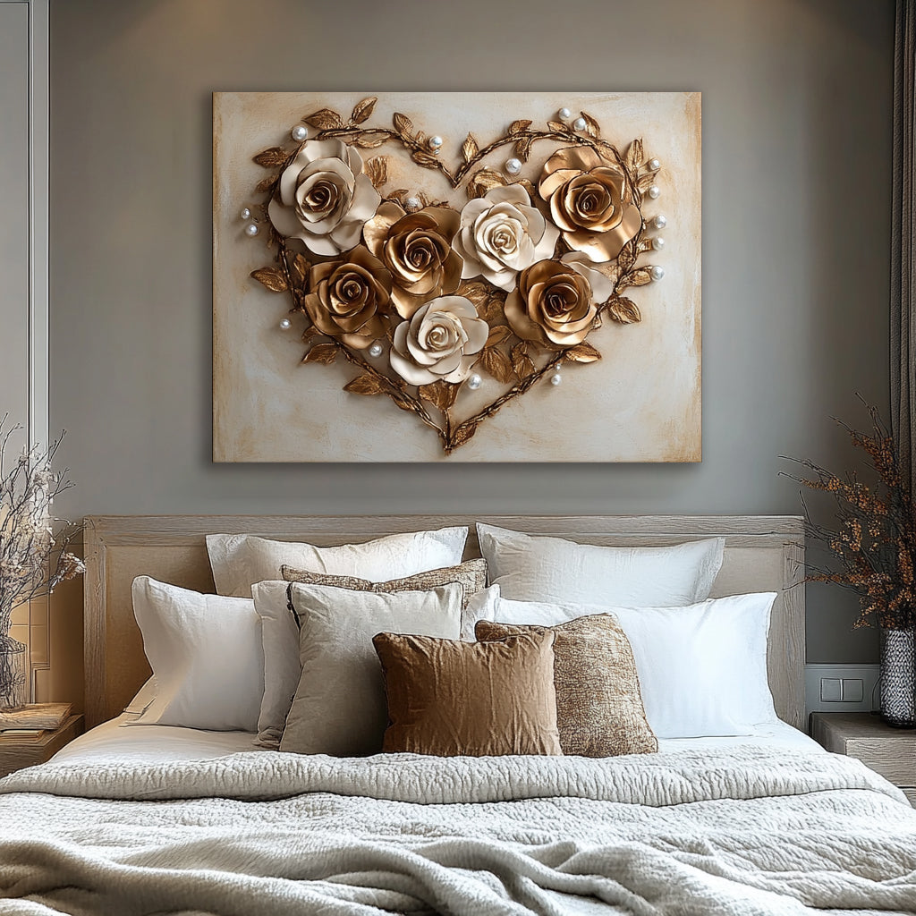 High - Quality Golden Heart Bouquet Wall Art for Your Home V12