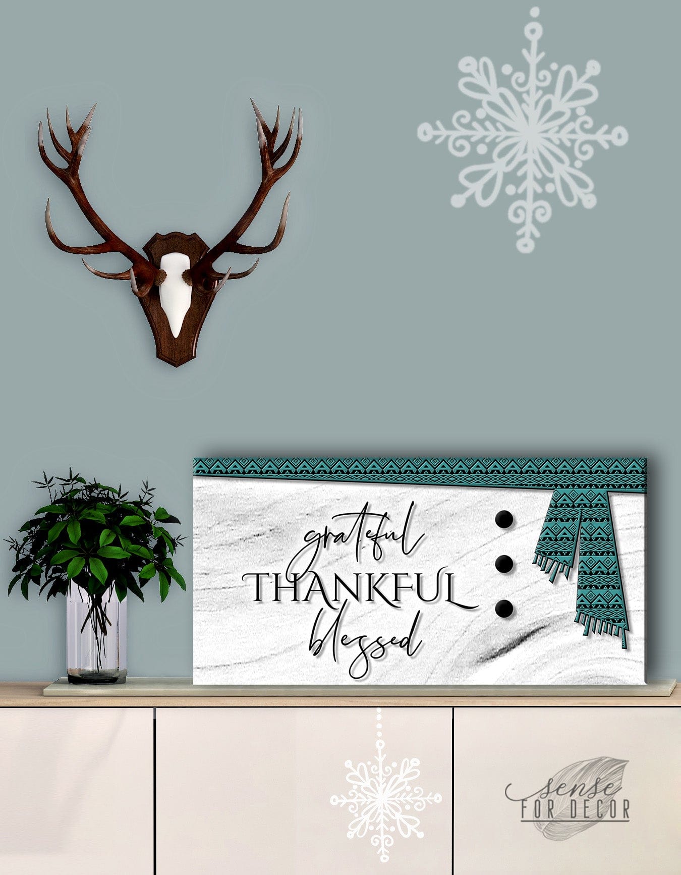 Exclusive Christian Wall Art: Grateful Thankful Blessed V16 - Wood Frame, Ready to Hang