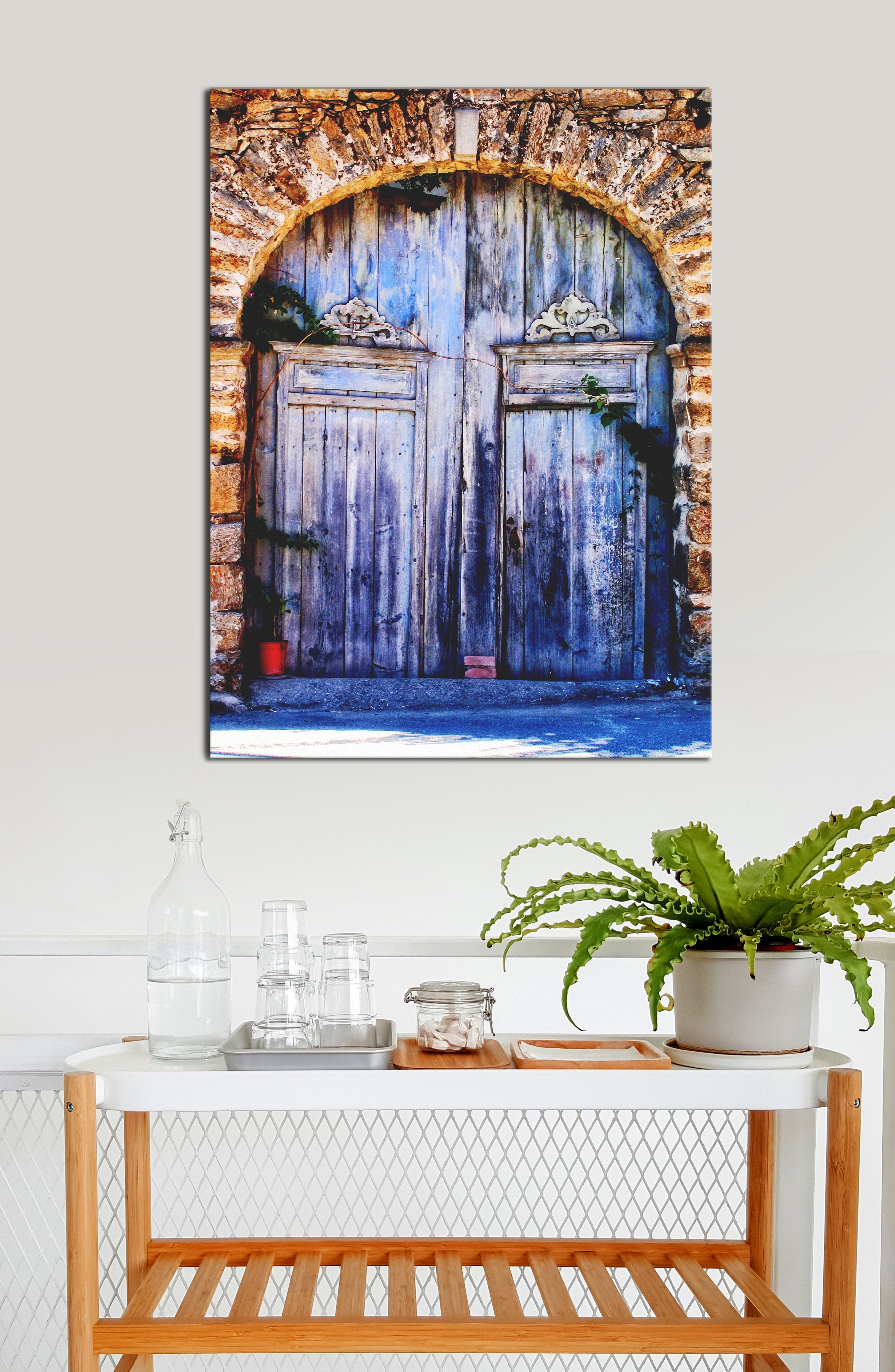 Hot Deal! Ready - To - Hang Old Blue Stones Kitchen Wall Art with Wood Frame