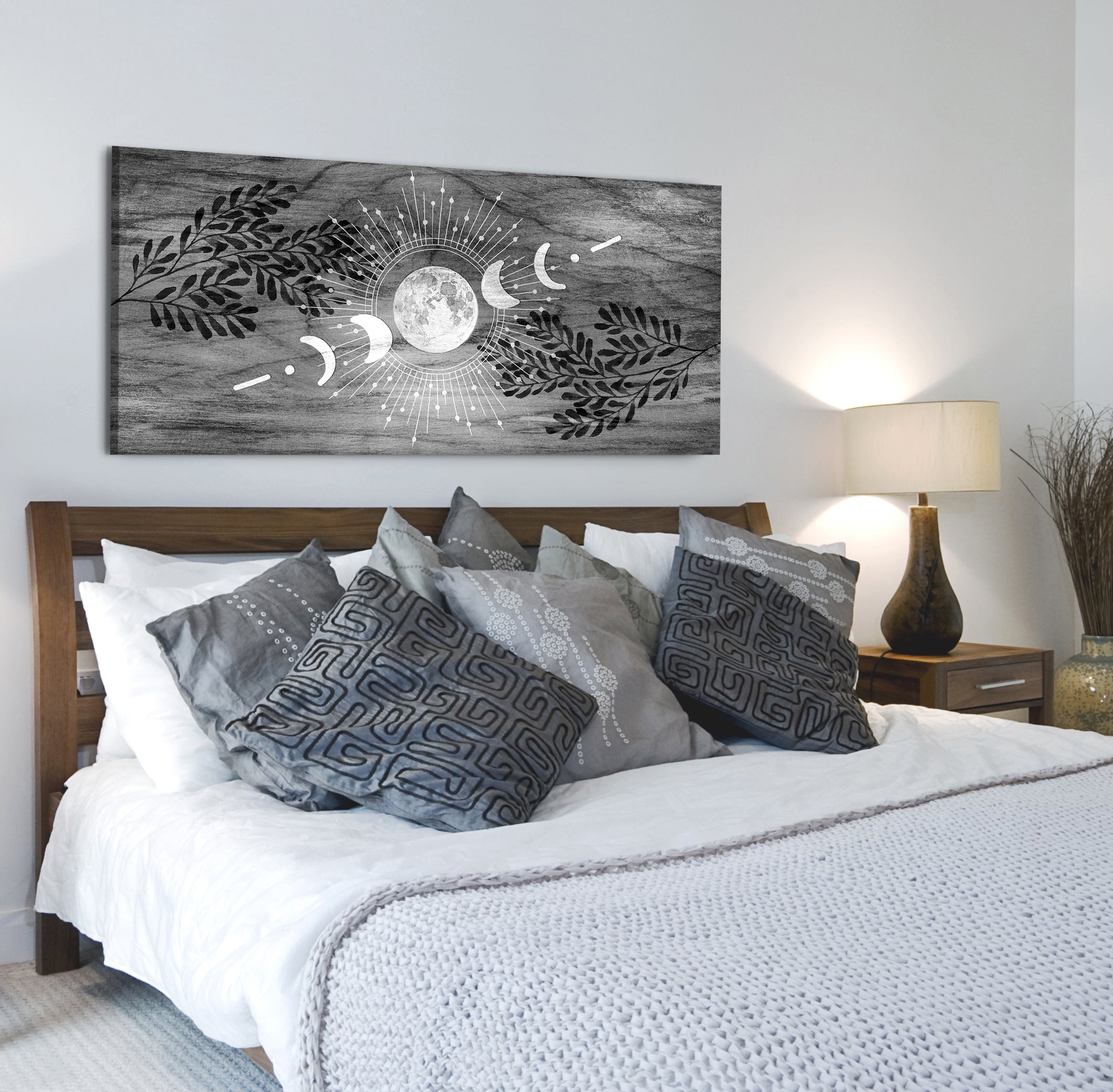 Ready-to-Hang Boho Moon Phases V2 Wall Art with Wood Frame