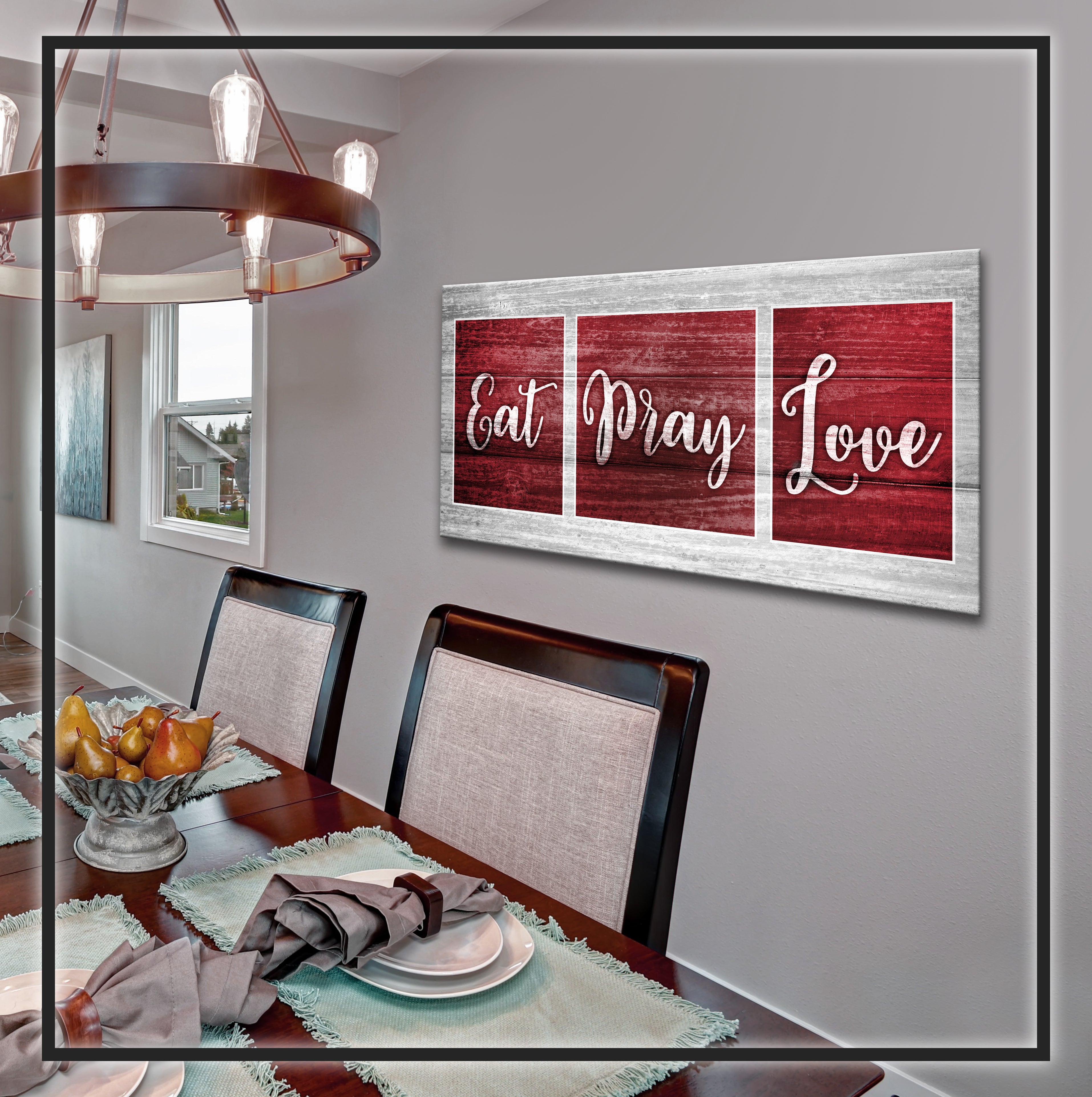 Hot Deal! Kitchen Wall Art - 'EAT PRAY LOVE' with Wood Frame, Ready to Hang