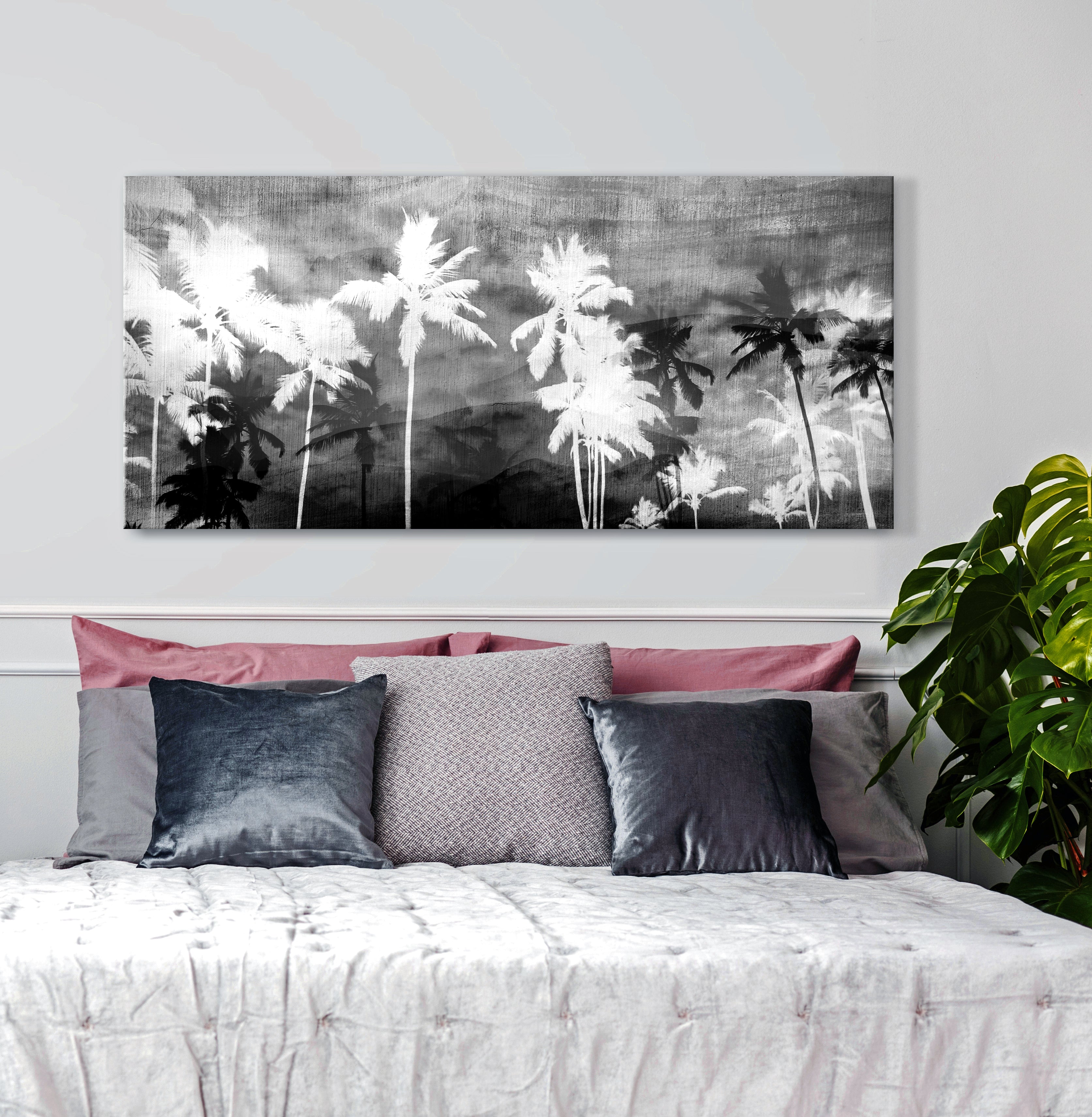 Ready-To-Hang Tropical Pastel Palm Wood Frame Home Wall Art