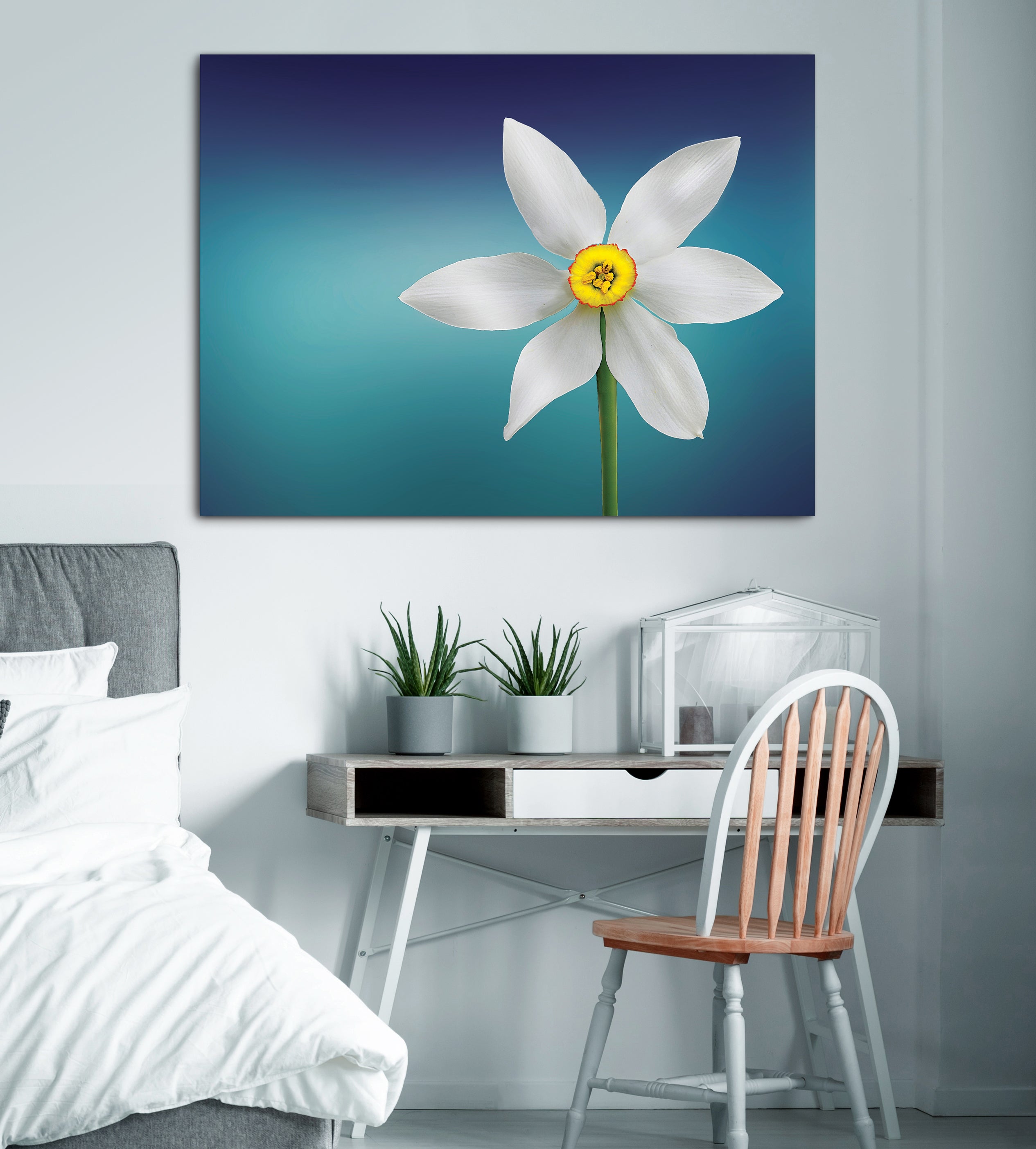 Limited Offer! High - Quality White and Yellow Flower Wall Art with Green Stems in Wood Frame, Ready to Hang