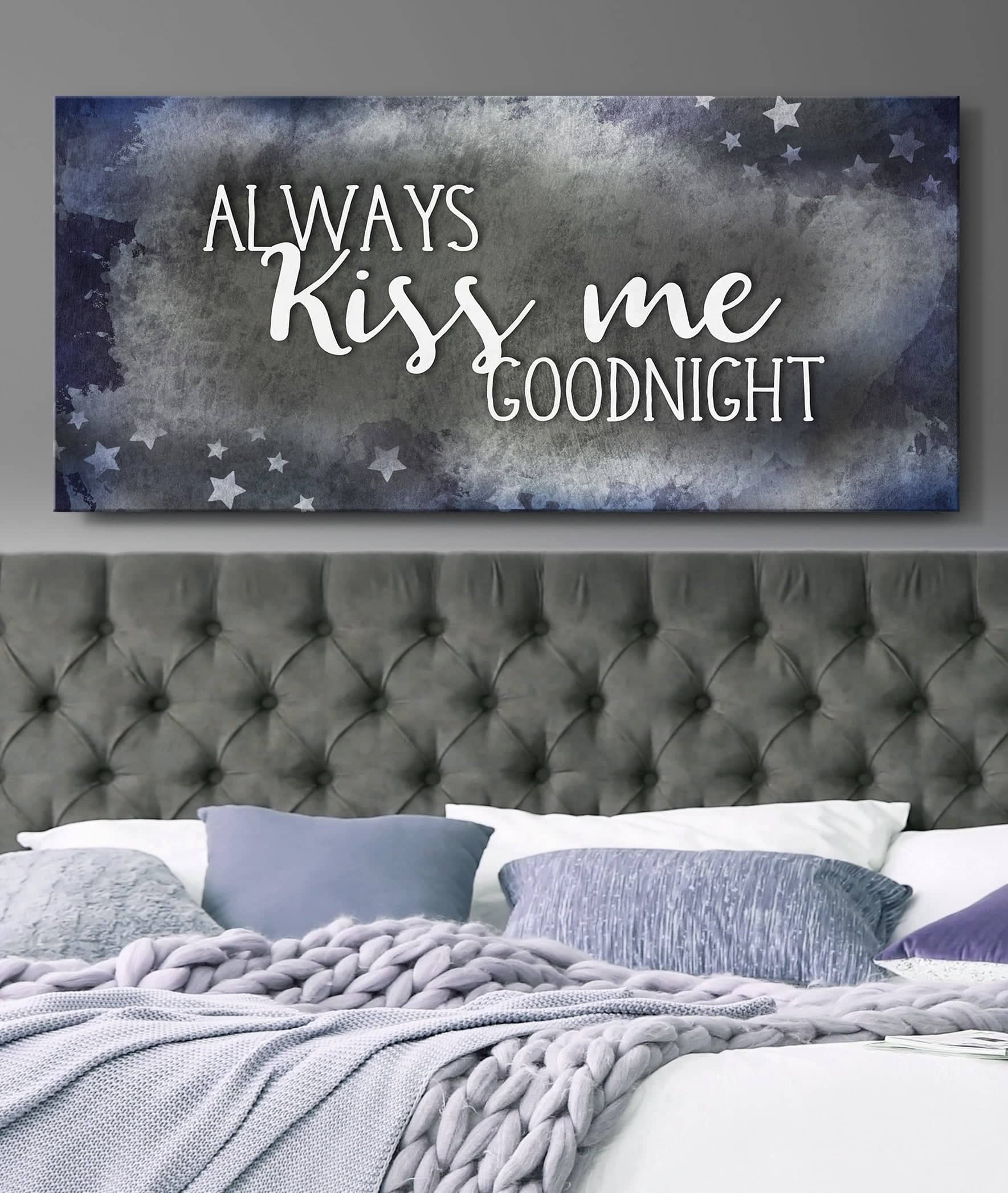 Hot Deal! Bedroom Wall Art - Always Kiss Me Goodnight V7 with Wood Frame, Ready to Hang